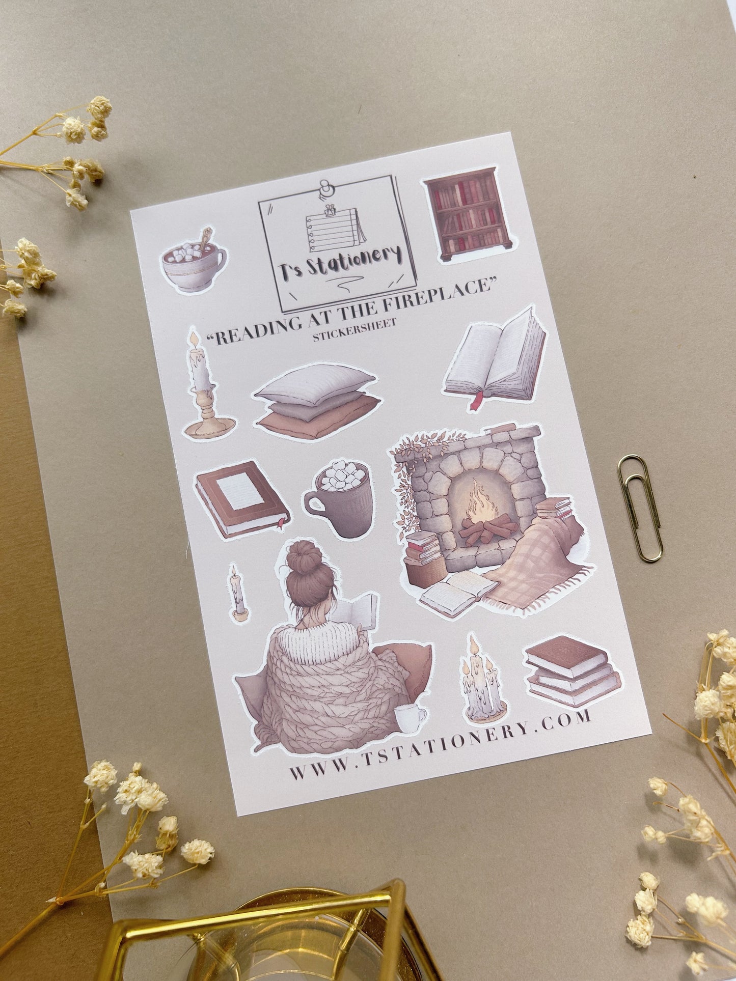 "Reading At The Fireplace" Sticker Sheet