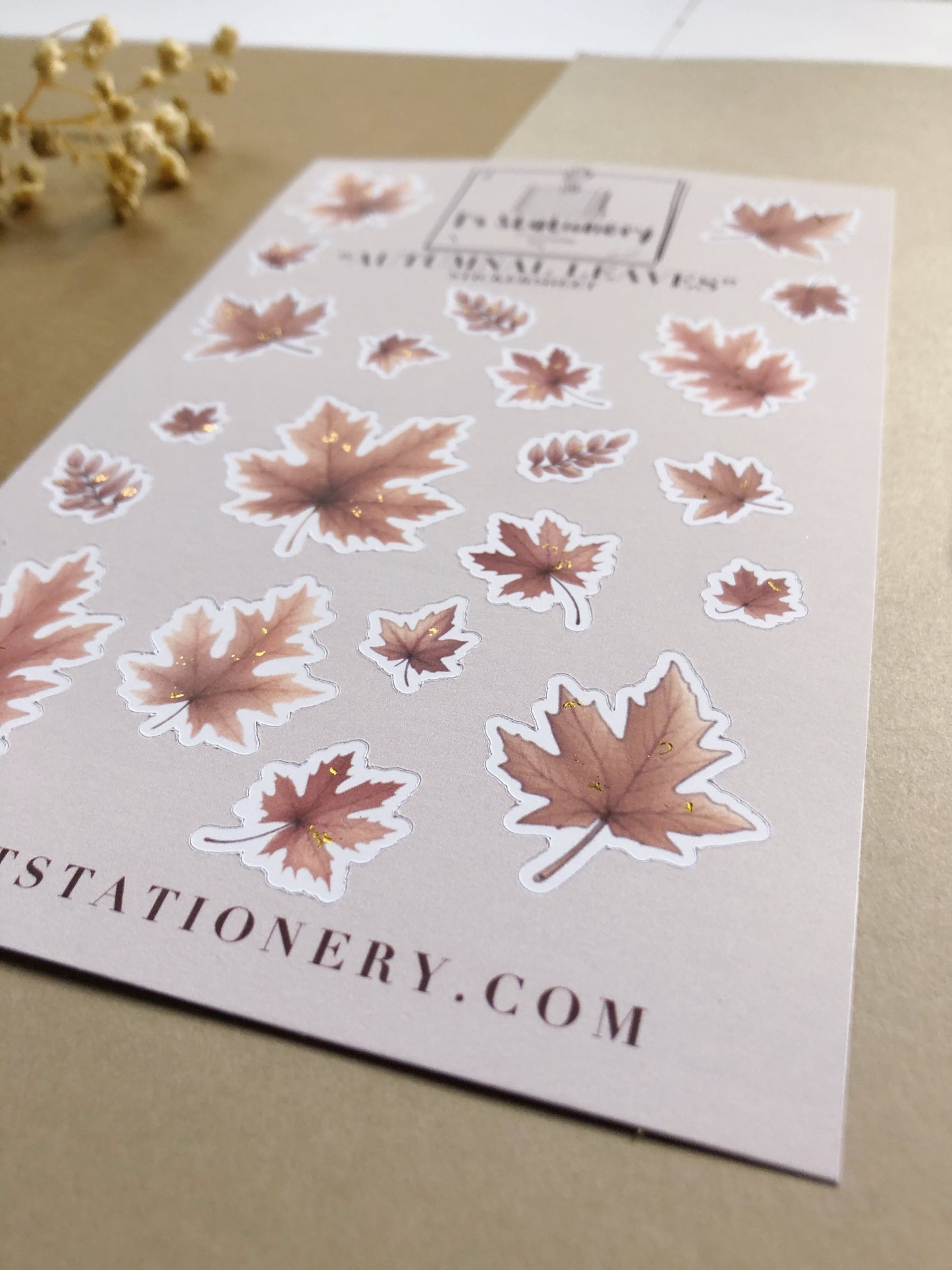 Gold Foil "Autumnal Leaves" Sticker Sheet (Chestnut Brown)