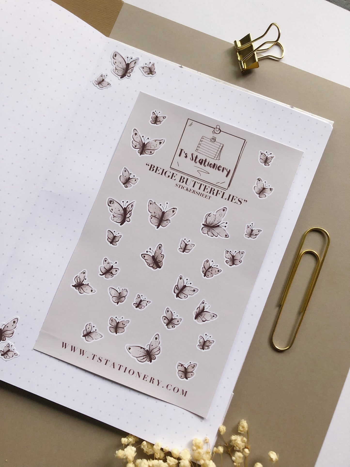 "Beige & Gold Butterflies"  Sticker Sheet