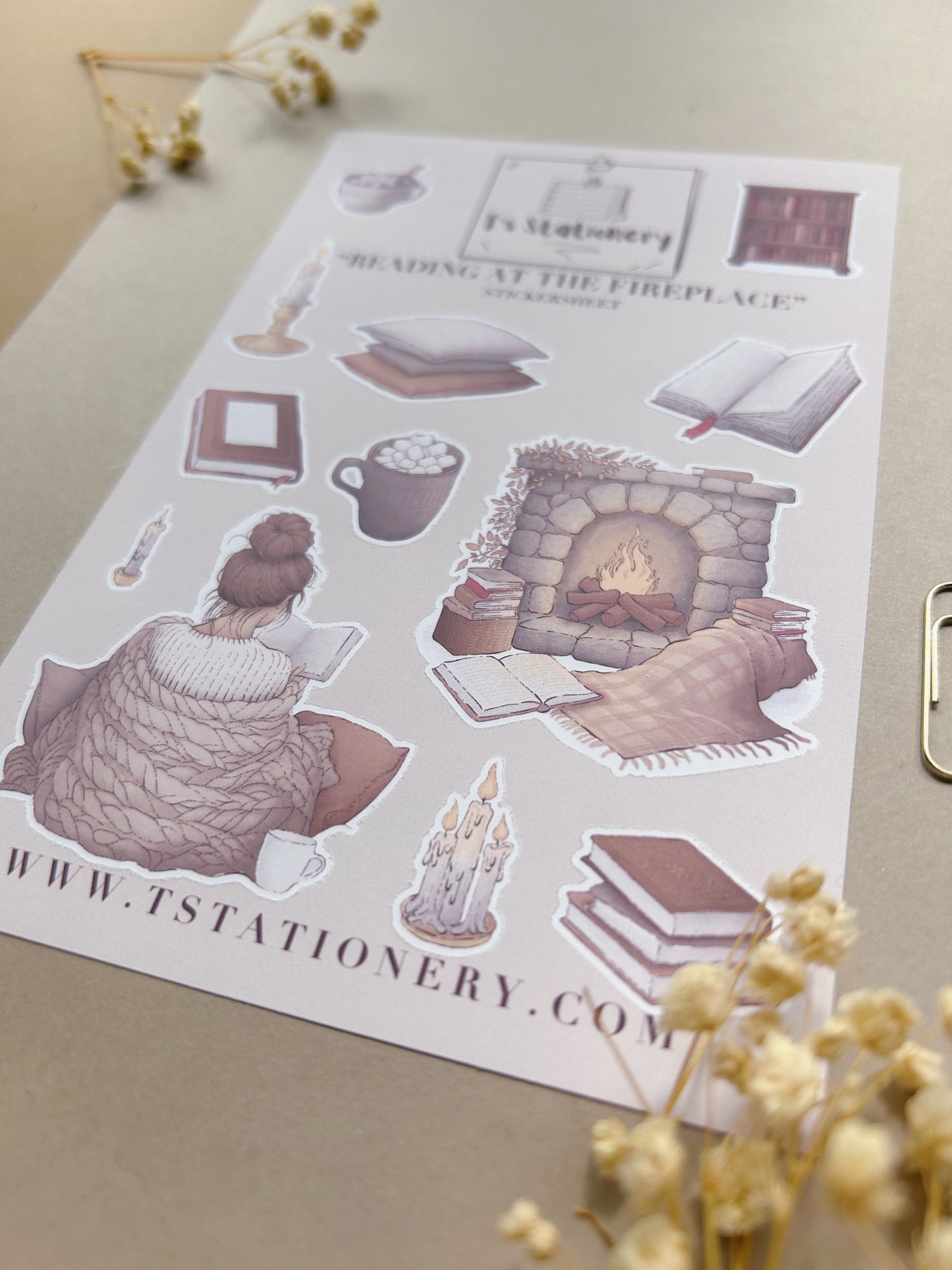 "Reading At The Fireplace" Sticker Sheet
