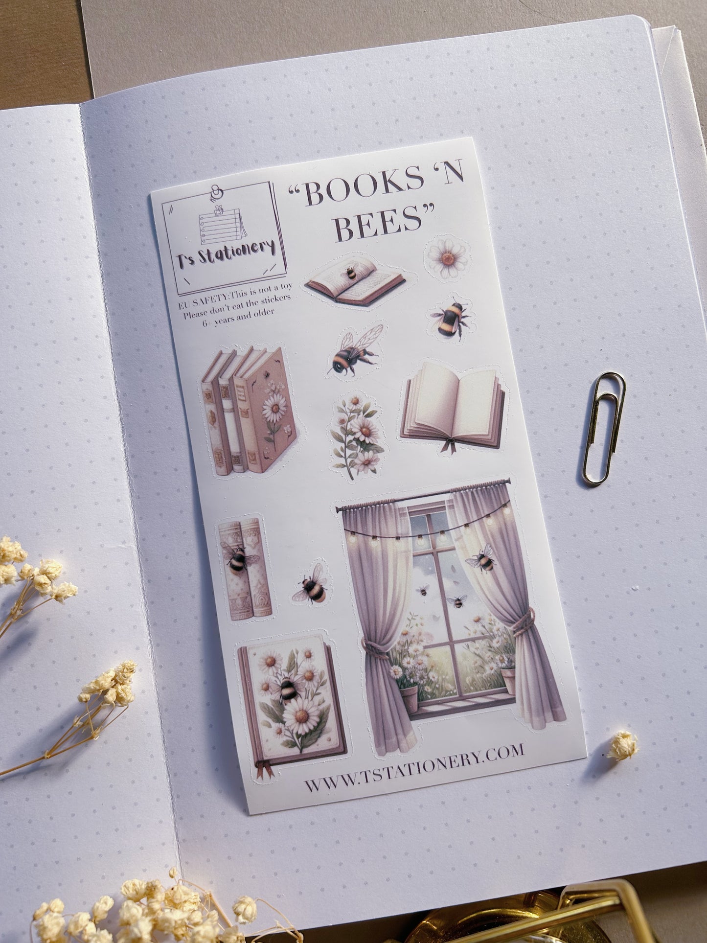 "Books 'n Bees"  Sticker Sheet