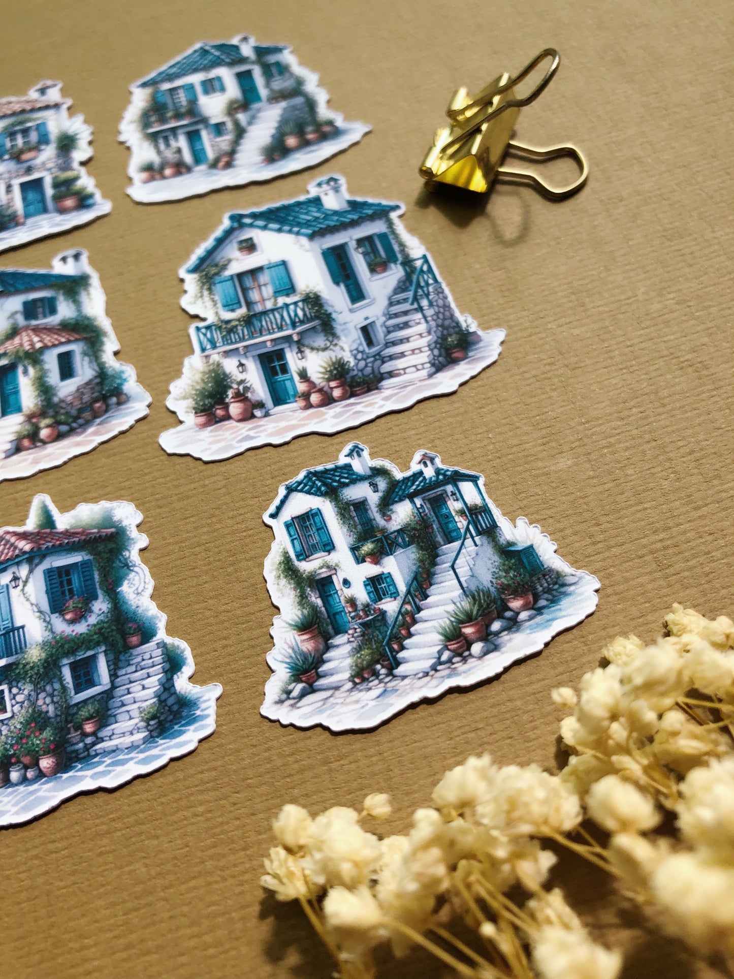 "9Pcs Tiny Greek House Stickers" Sticker Pack