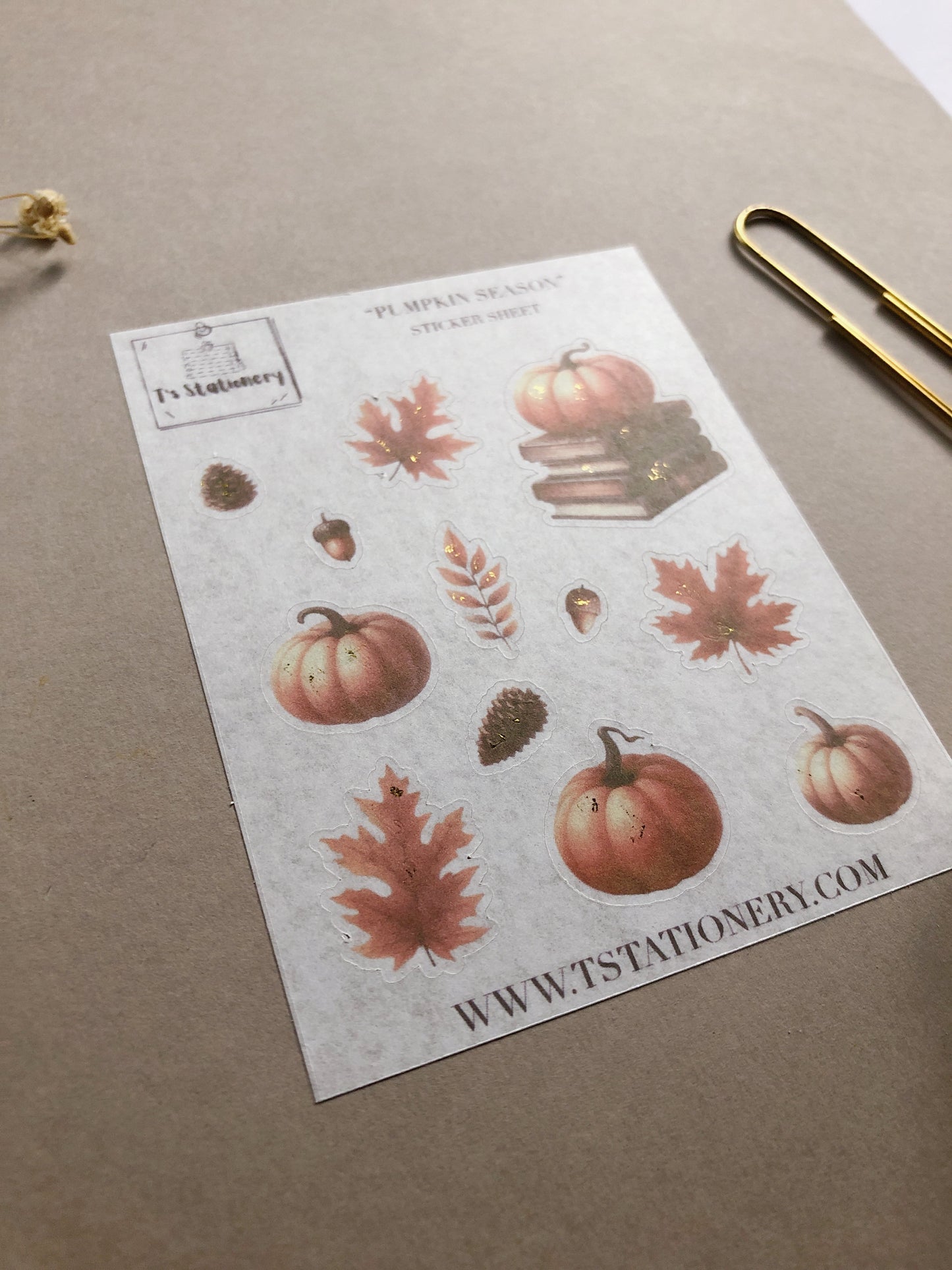 "Pumpkin Season" Washi Sticker Sheet (Gold Foil)