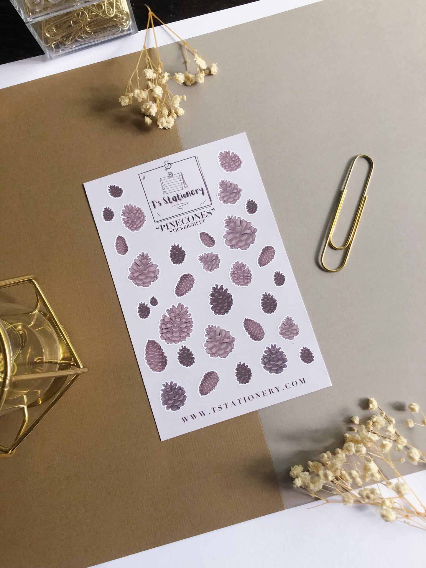 "Gold Foil Pinecones"  Sticker Sheet