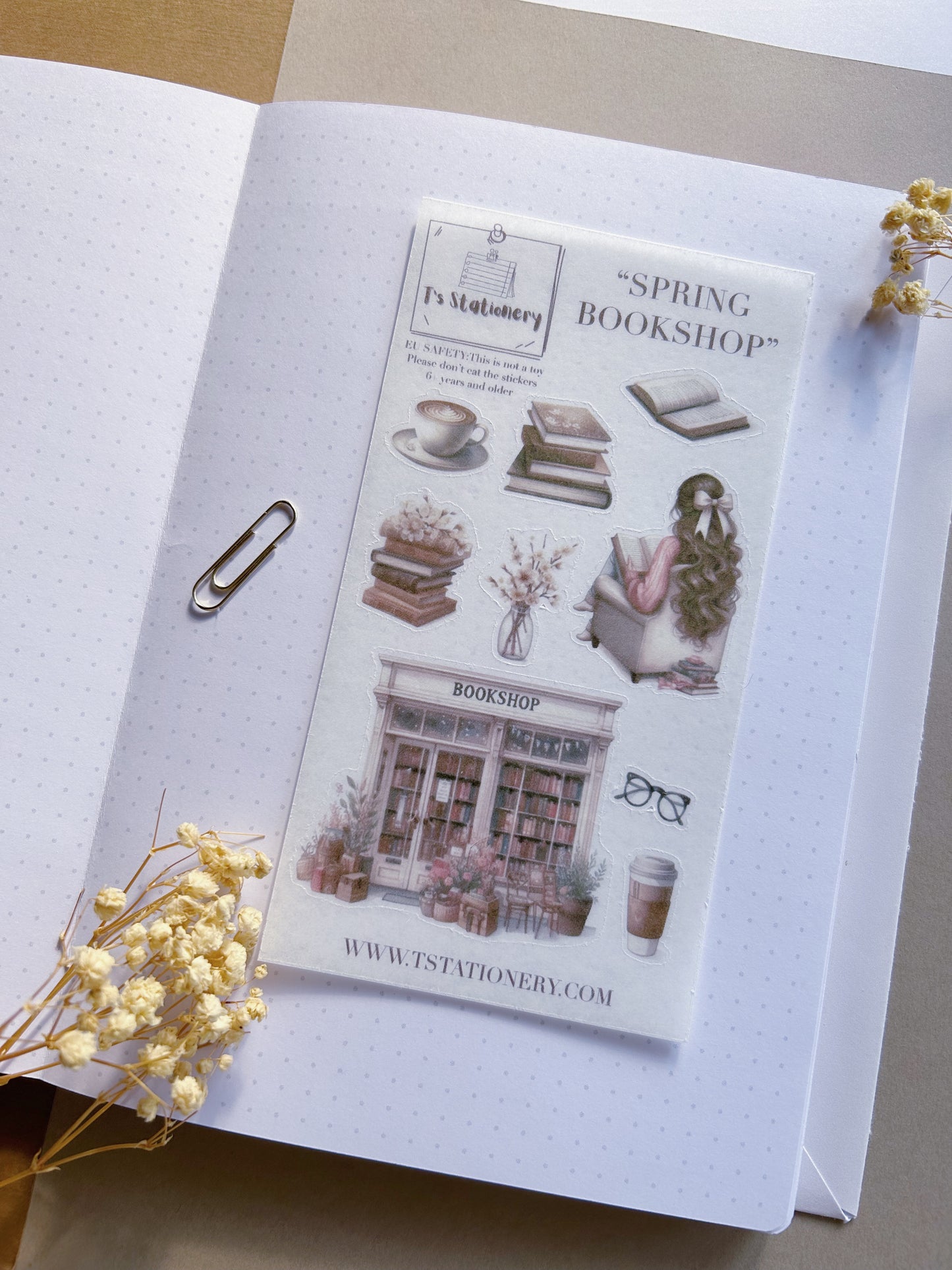 "Spring Bookshop"  Sticker Sheet