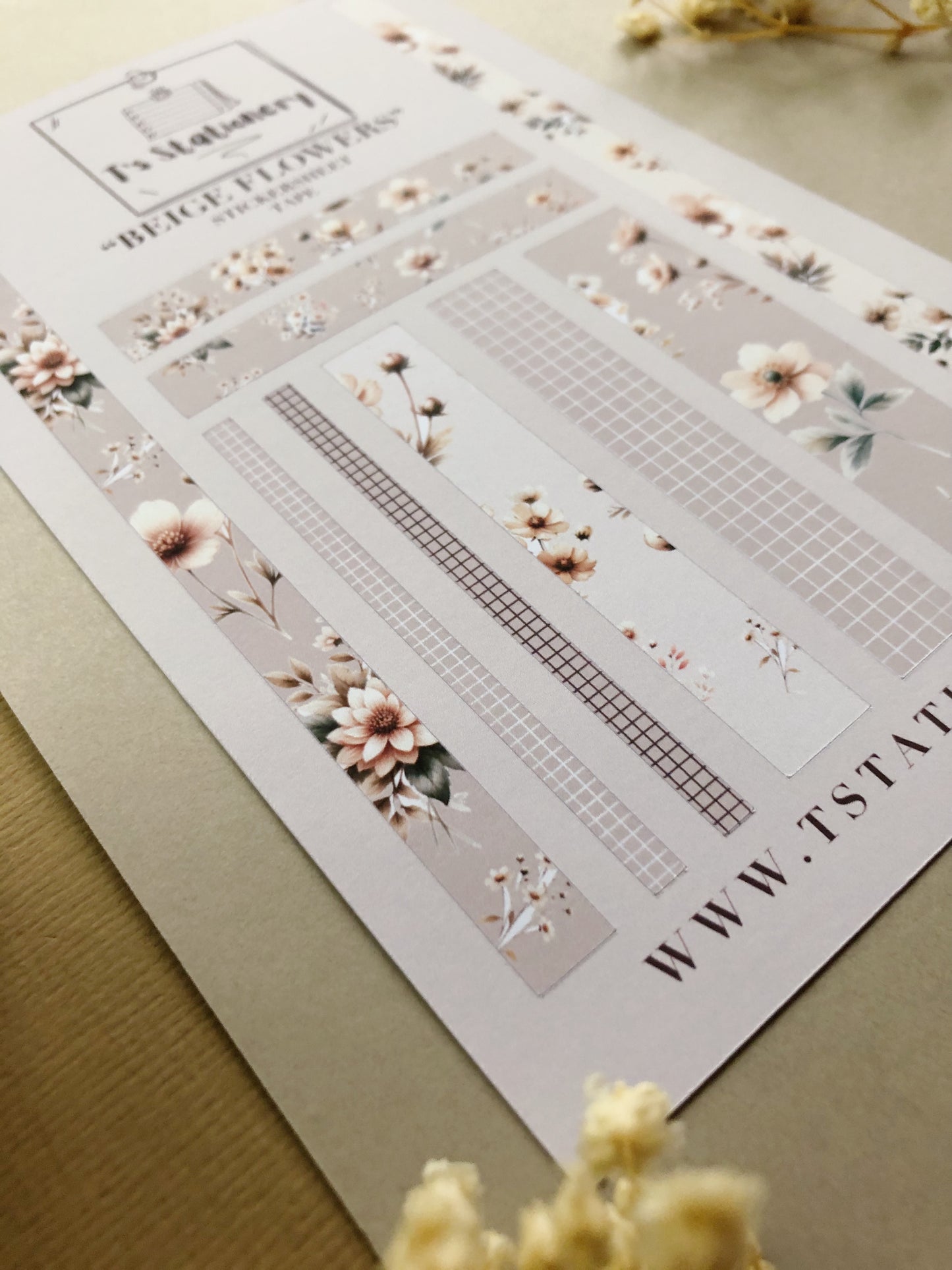 “Beige Flower” Sticker Sheet Tape