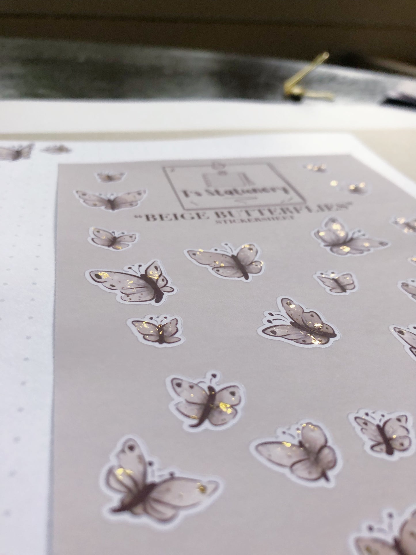 "Beige & Gold Butterflies"  Sticker Sheet