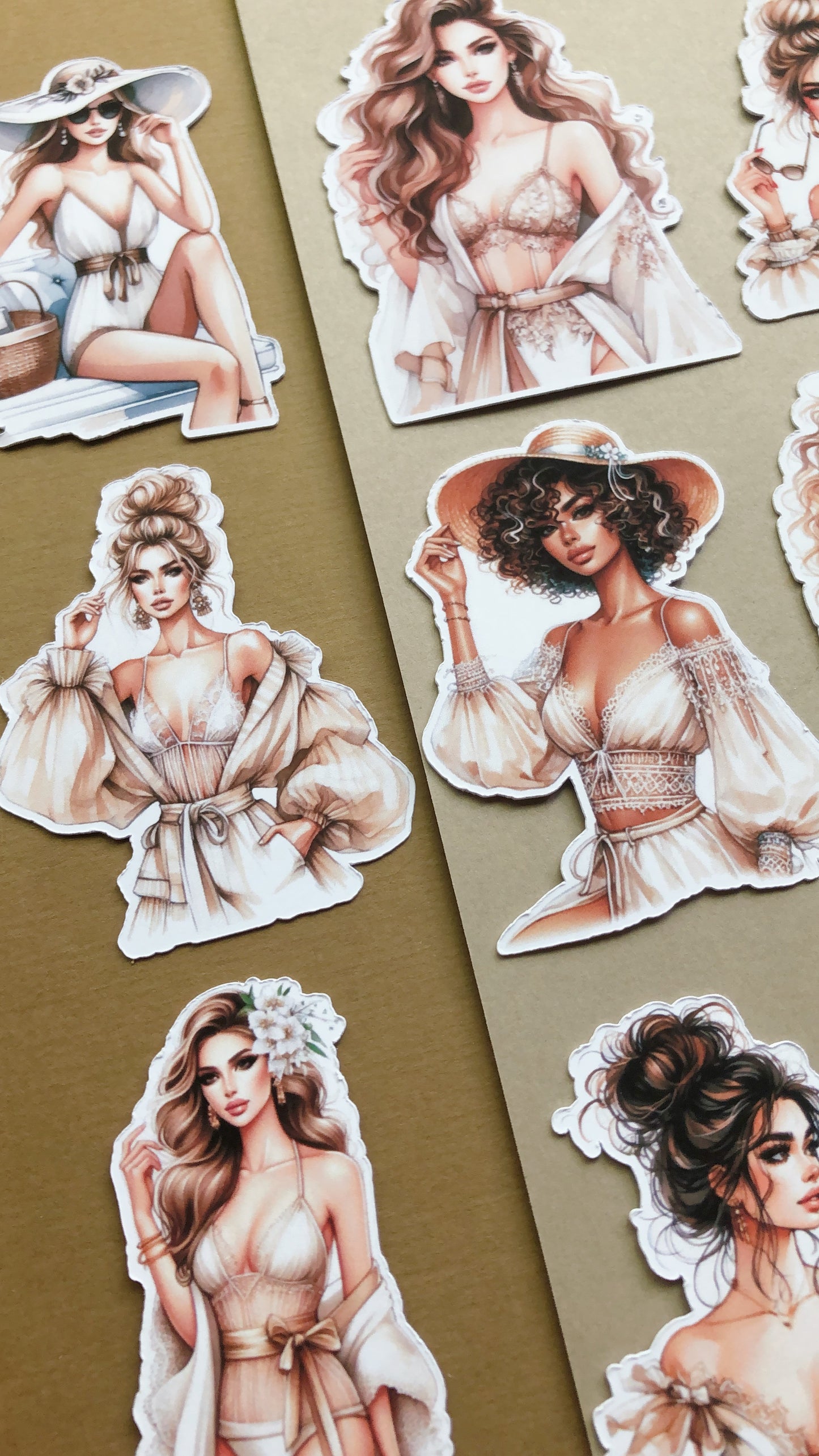 "12Pcs Beige Beach Girls" Die Cut Sticker Pack