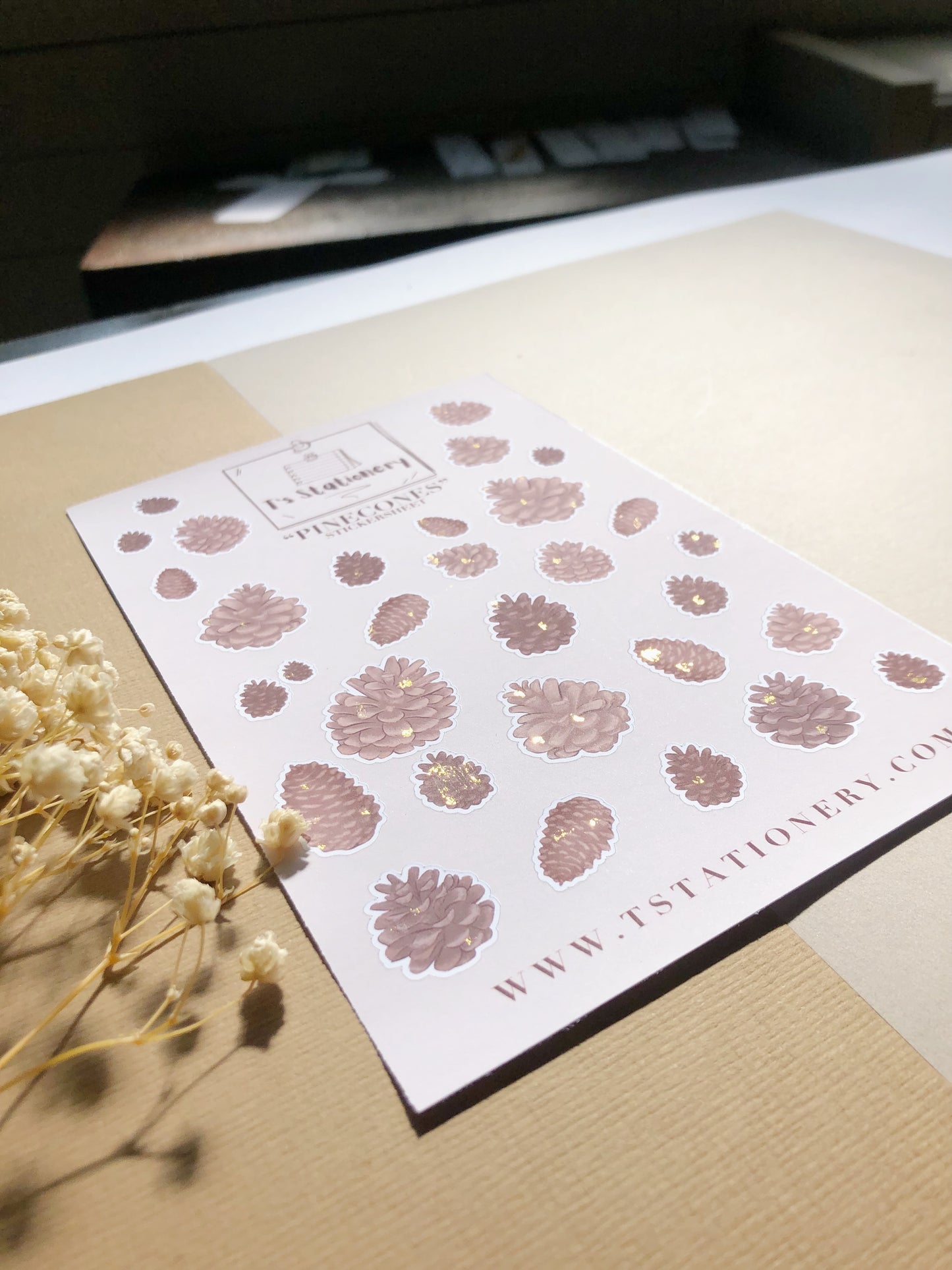 "Gold Foil Pinecones"  Sticker Sheet