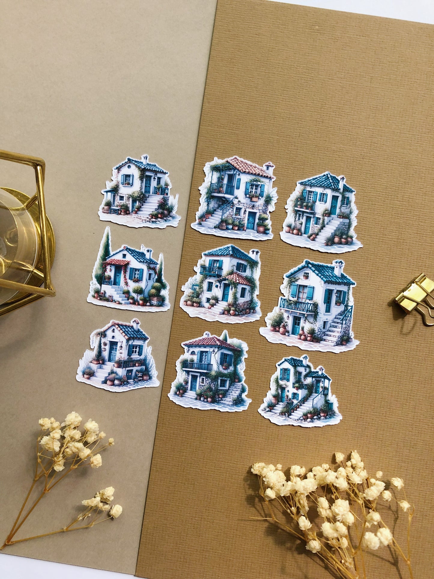 "9Pcs Tiny Greek House Stickers" Sticker Pack