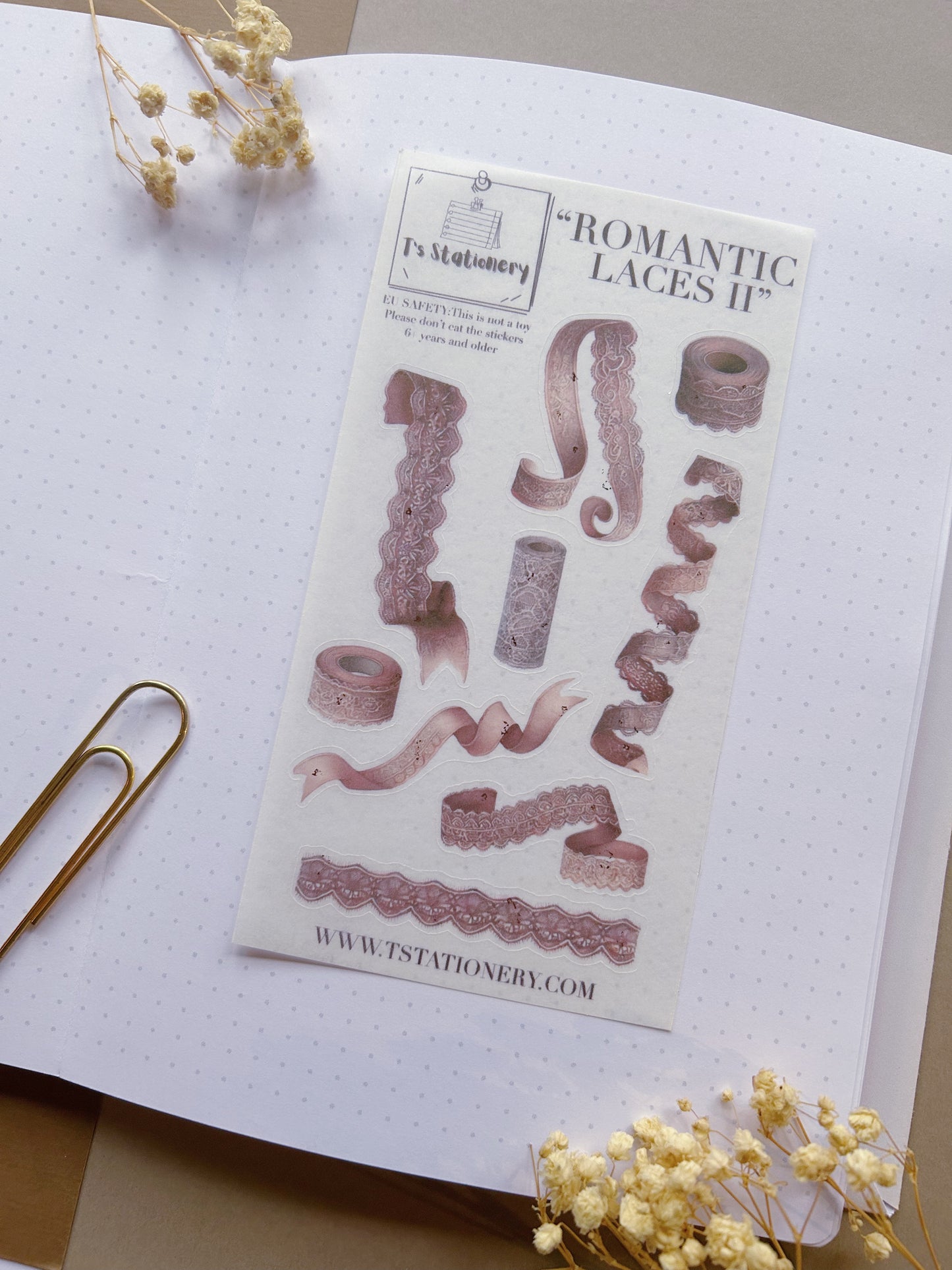 "Romantic Laces II"  Washi Sticker Sheet W Rose Gold Foil