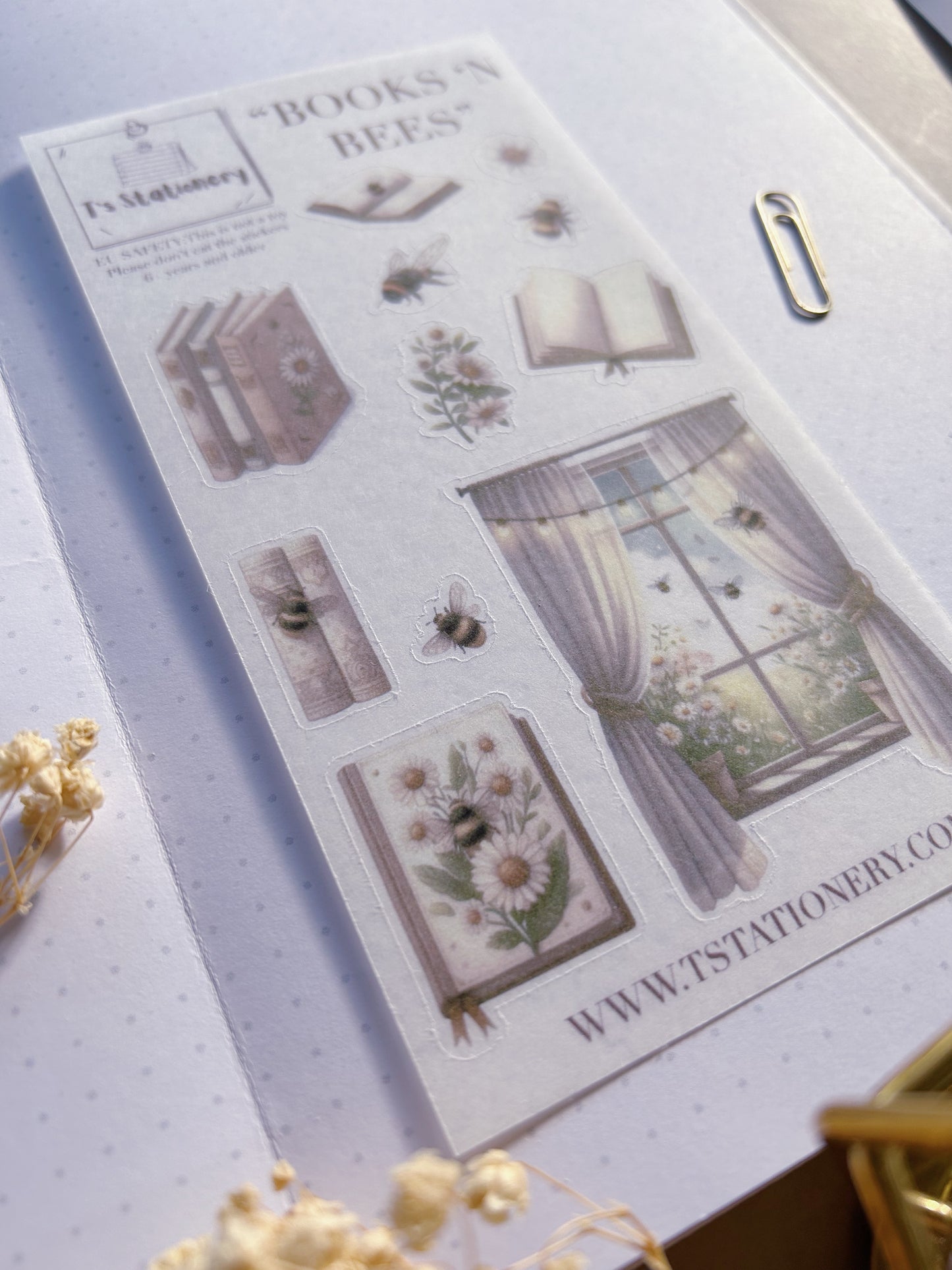 "Books 'n Bees"  Sticker Sheet