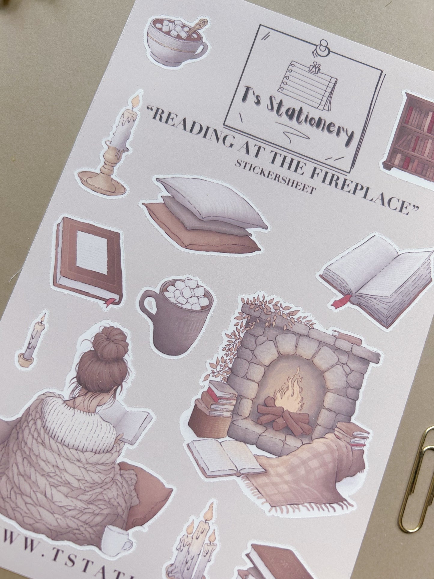 "Reading At The Fireplace" Sticker Sheet