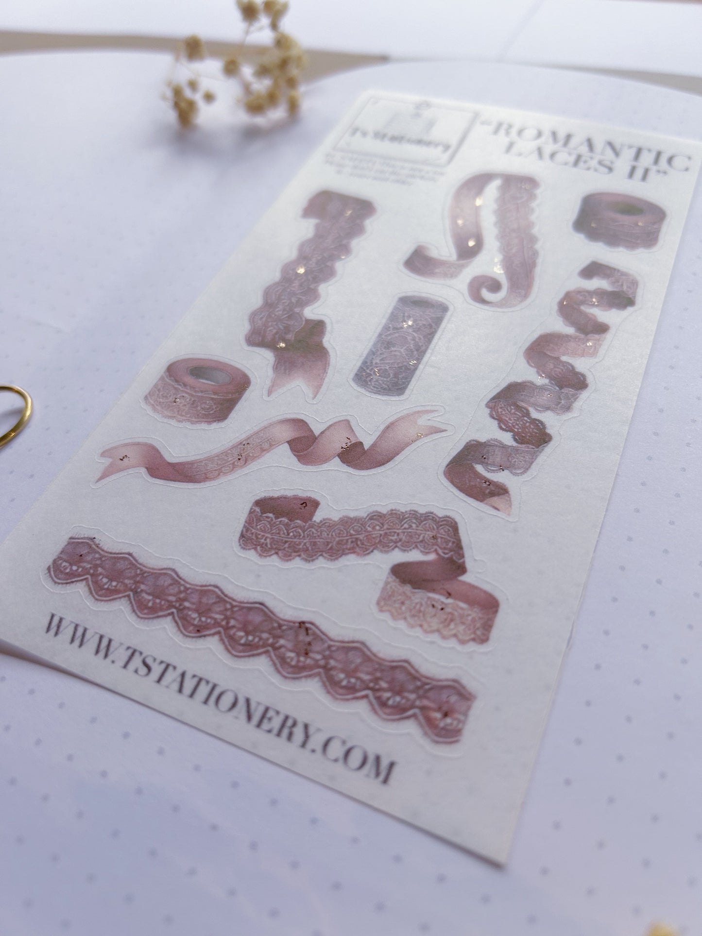 "Romantic Laces II"  Washi Sticker Sheet W Rose Gold Foil