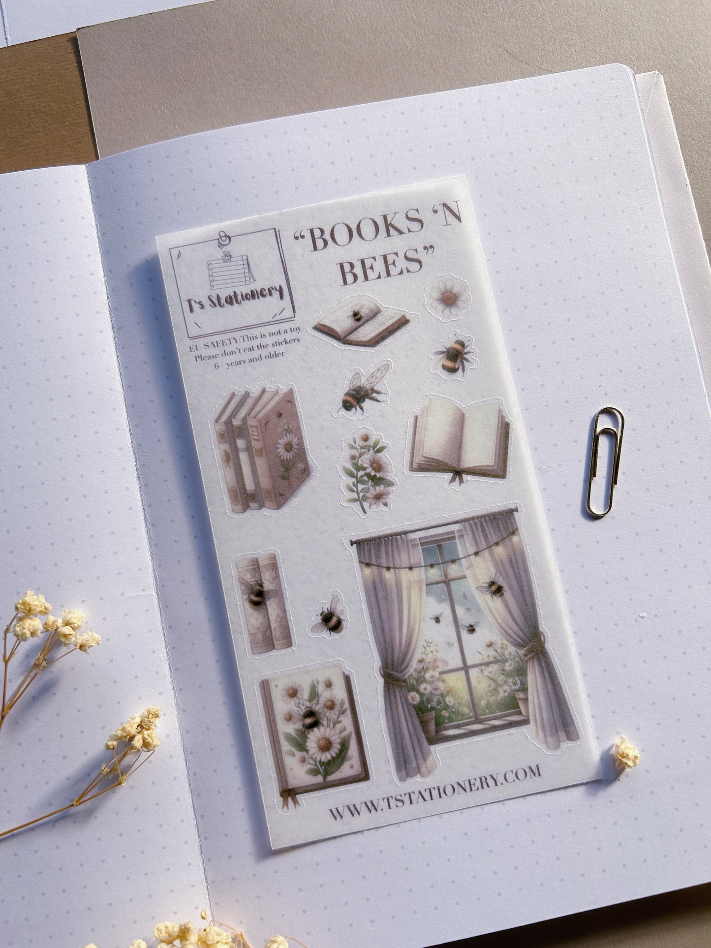 "Books 'n Bees"  Sticker Sheet