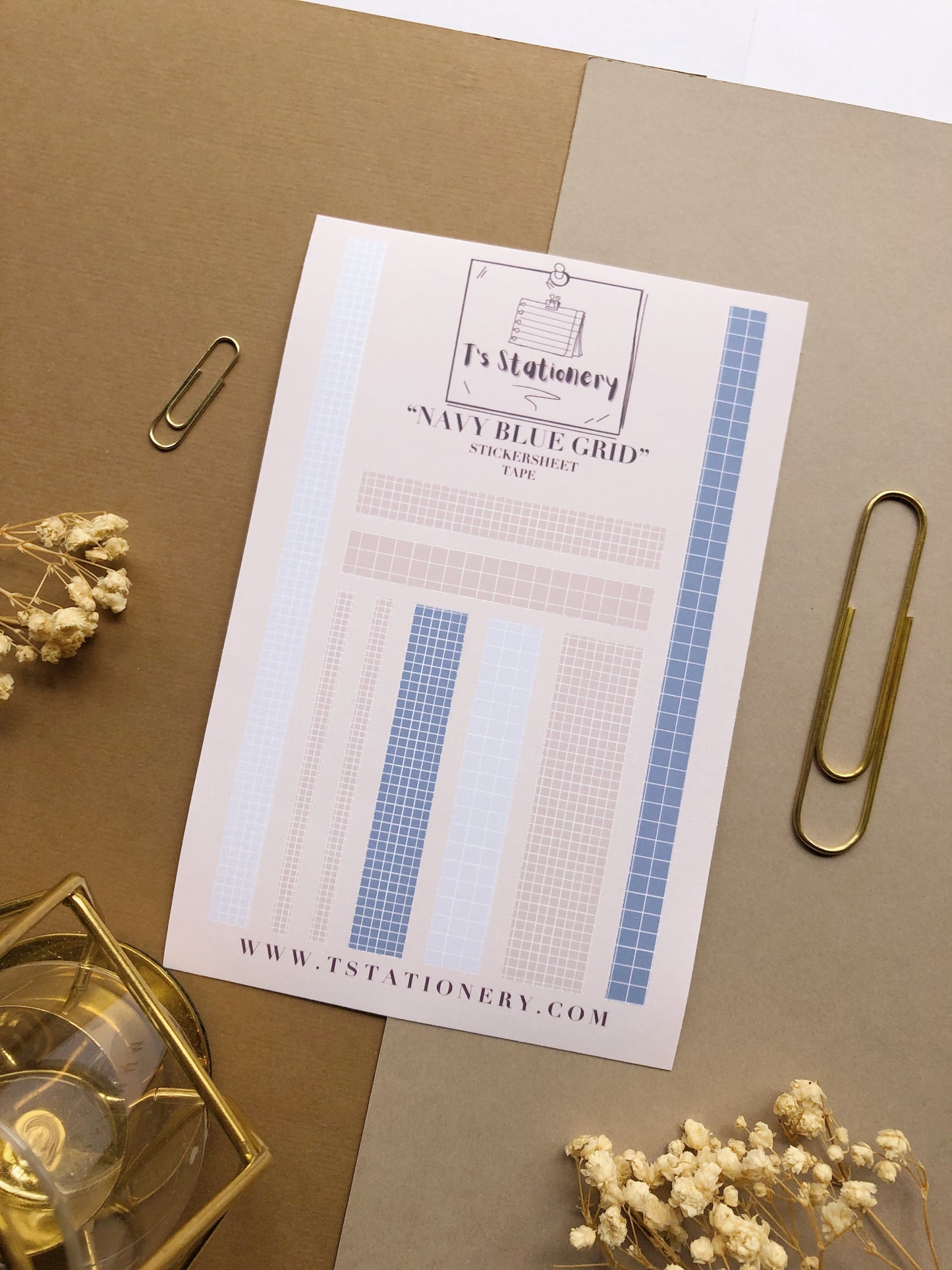 "Navy Blue Gird" Sticker Sheet Tape