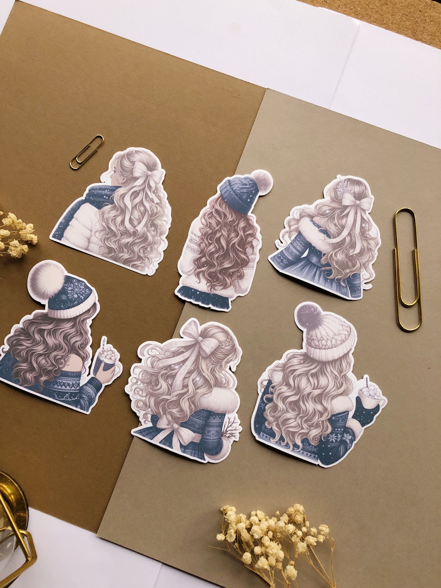 "6Pcs Winter Girls" Die Cut Sticker Pack