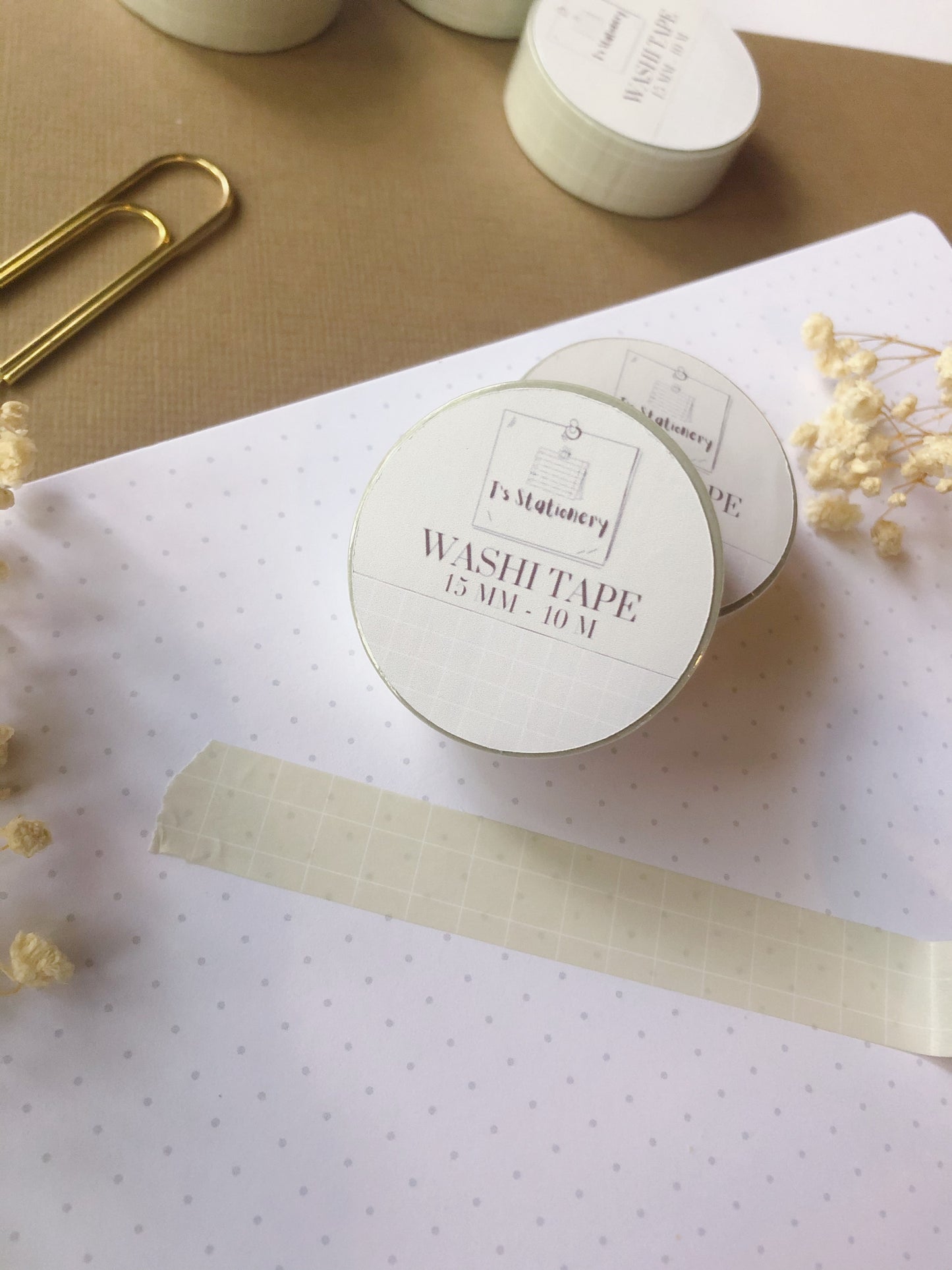 "Beige + White Grid" Washi Tape