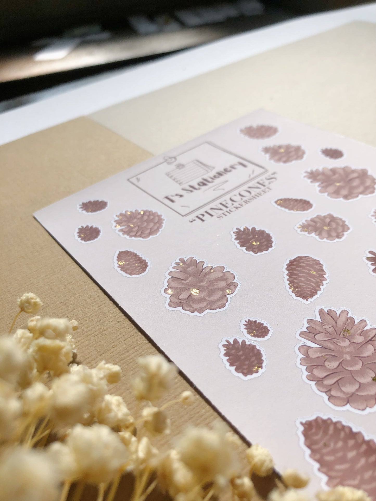 "Gold Foil Pinecones"  Sticker Sheet