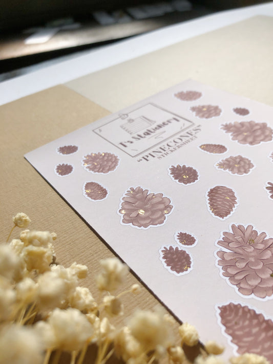 "Gold Foil Pinecones"  Sticker Sheet