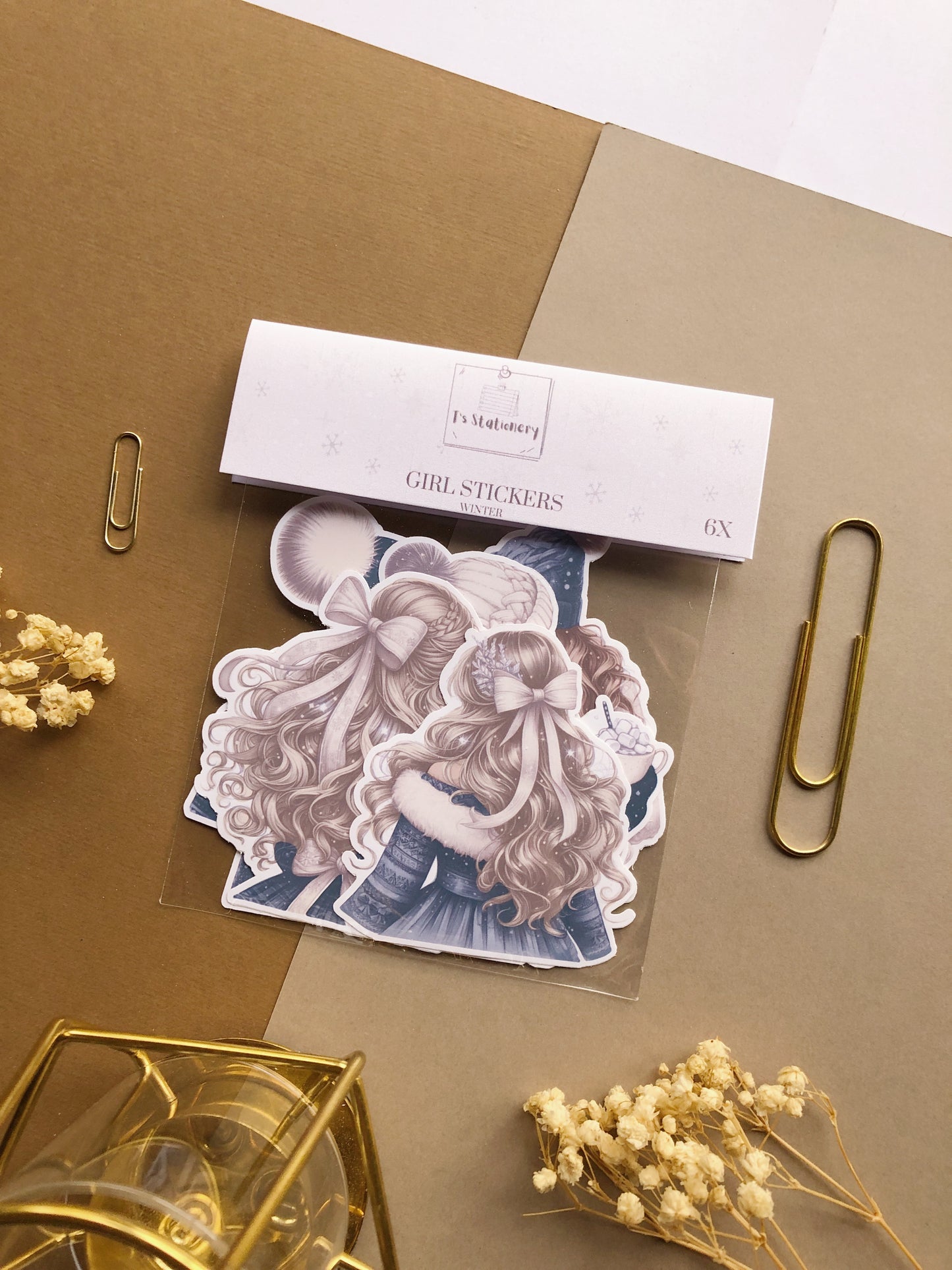 "6Pcs Winter Girls" Die Cut Sticker Pack