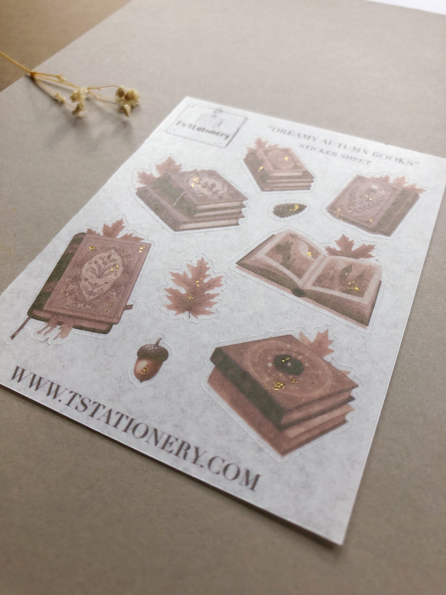 "Dreamy Autumn Books" Washi Sticker Sheet (Gold Foil)