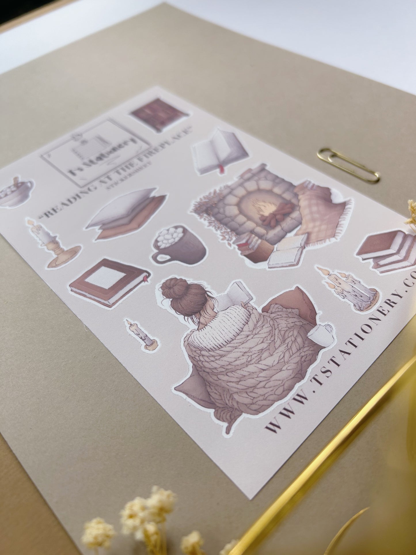"Reading At The Fireplace" Sticker Sheet