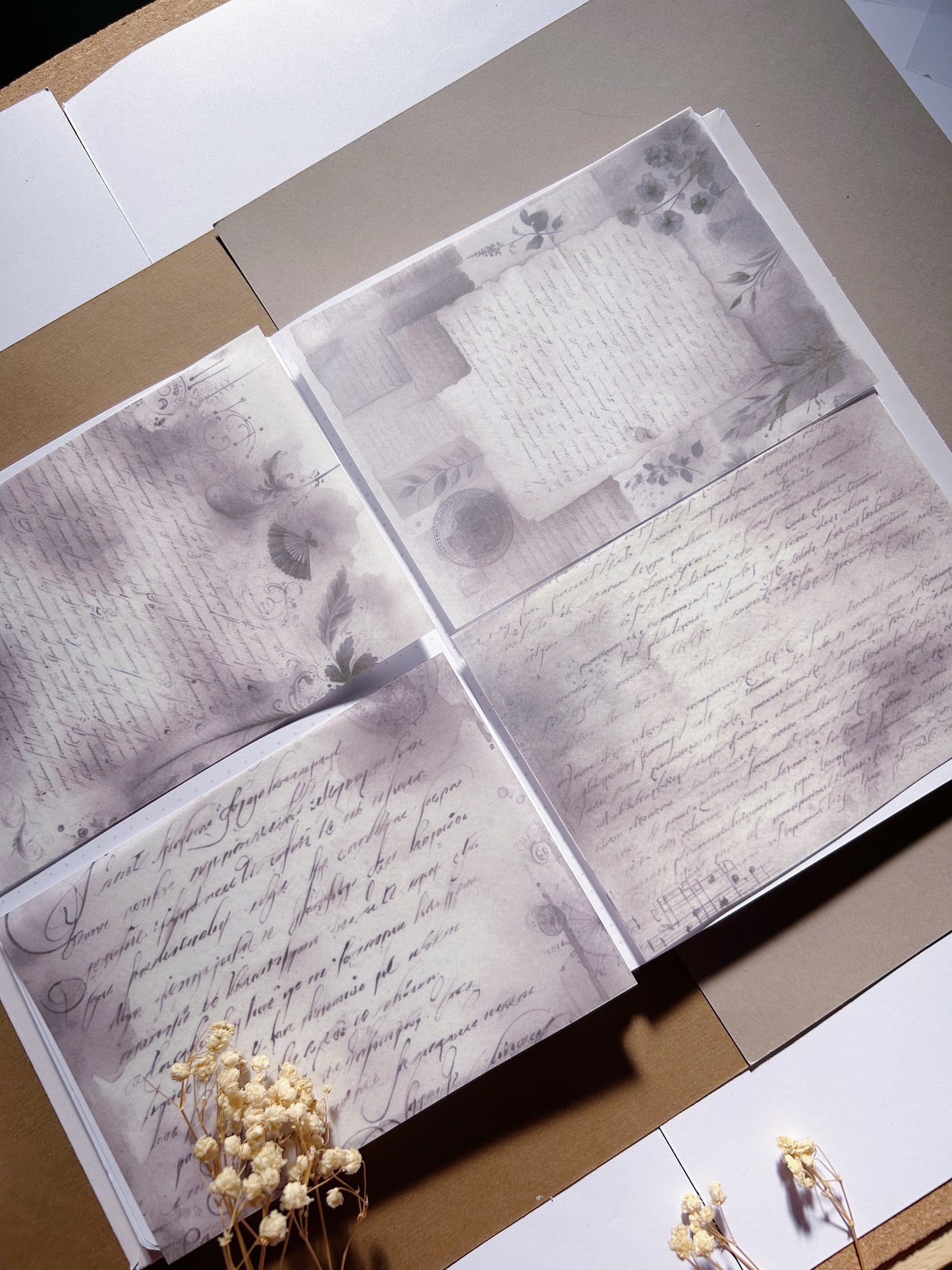 4 Pcs "Calligraphy Parchments"  Washi Sticker Sheet Set