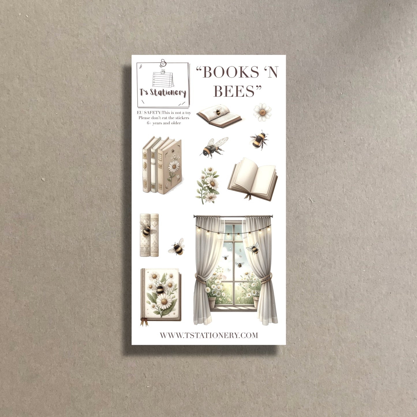 "Books 'n Bees"  Sticker Sheet