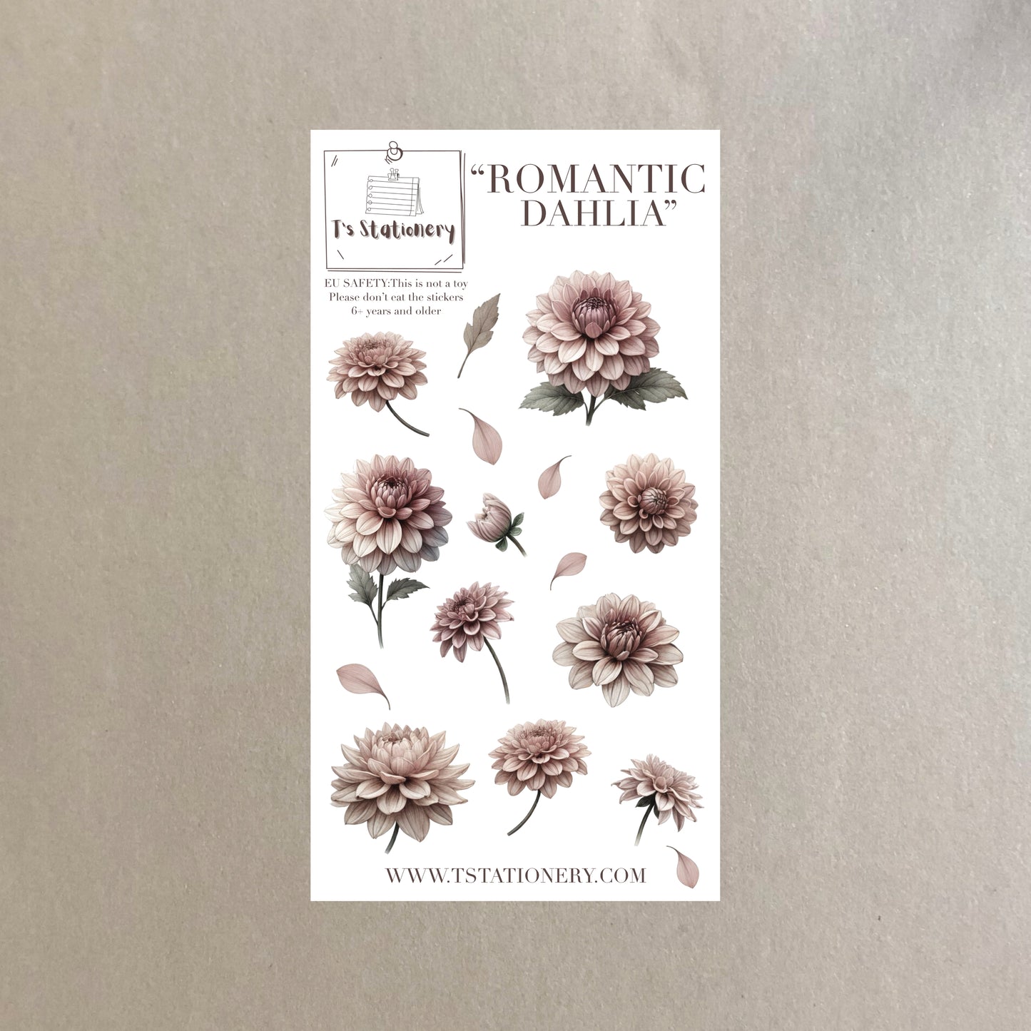 "Romantic Dahlia"  Washi Sticker Sheet