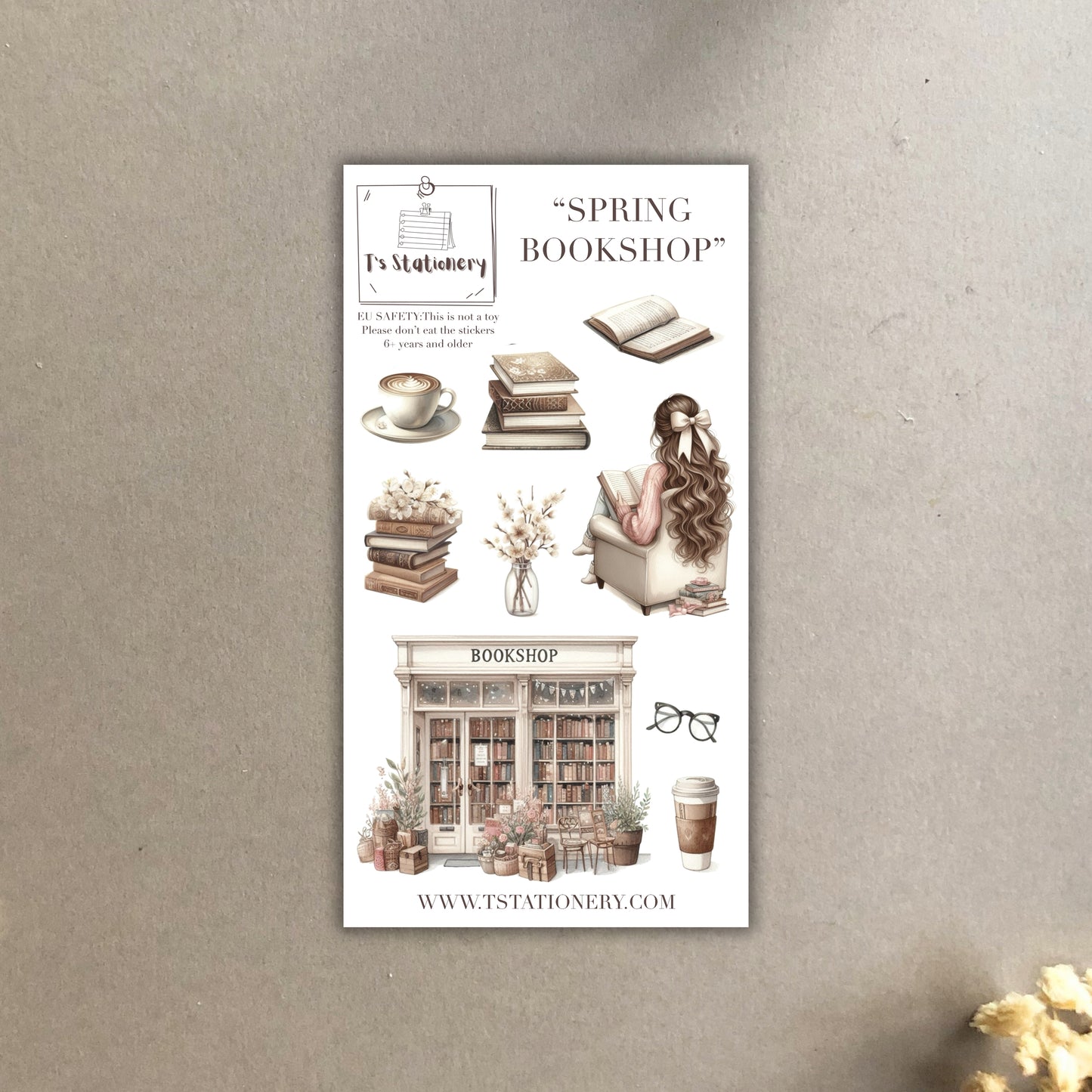 "Spring Bookshop"  Sticker Sheet