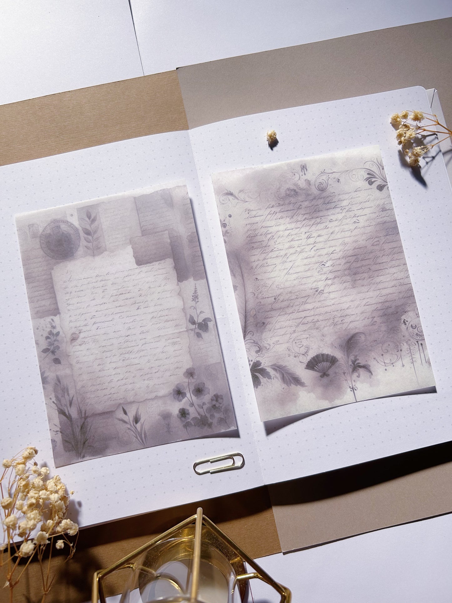 4 Pcs "Calligraphy Parchments"  Washi Sticker Sheet Set