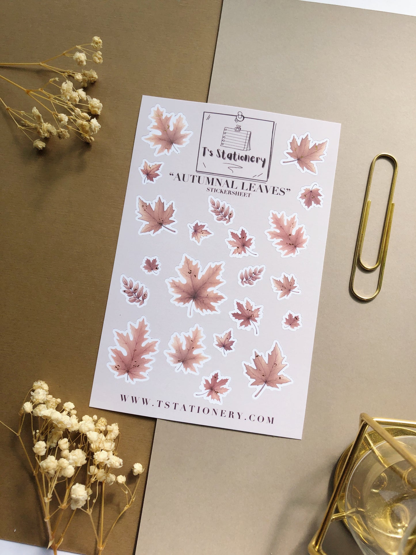 Gold Foil "Autumnal Leaves" Sticker Sheet (Chestnut Brown)