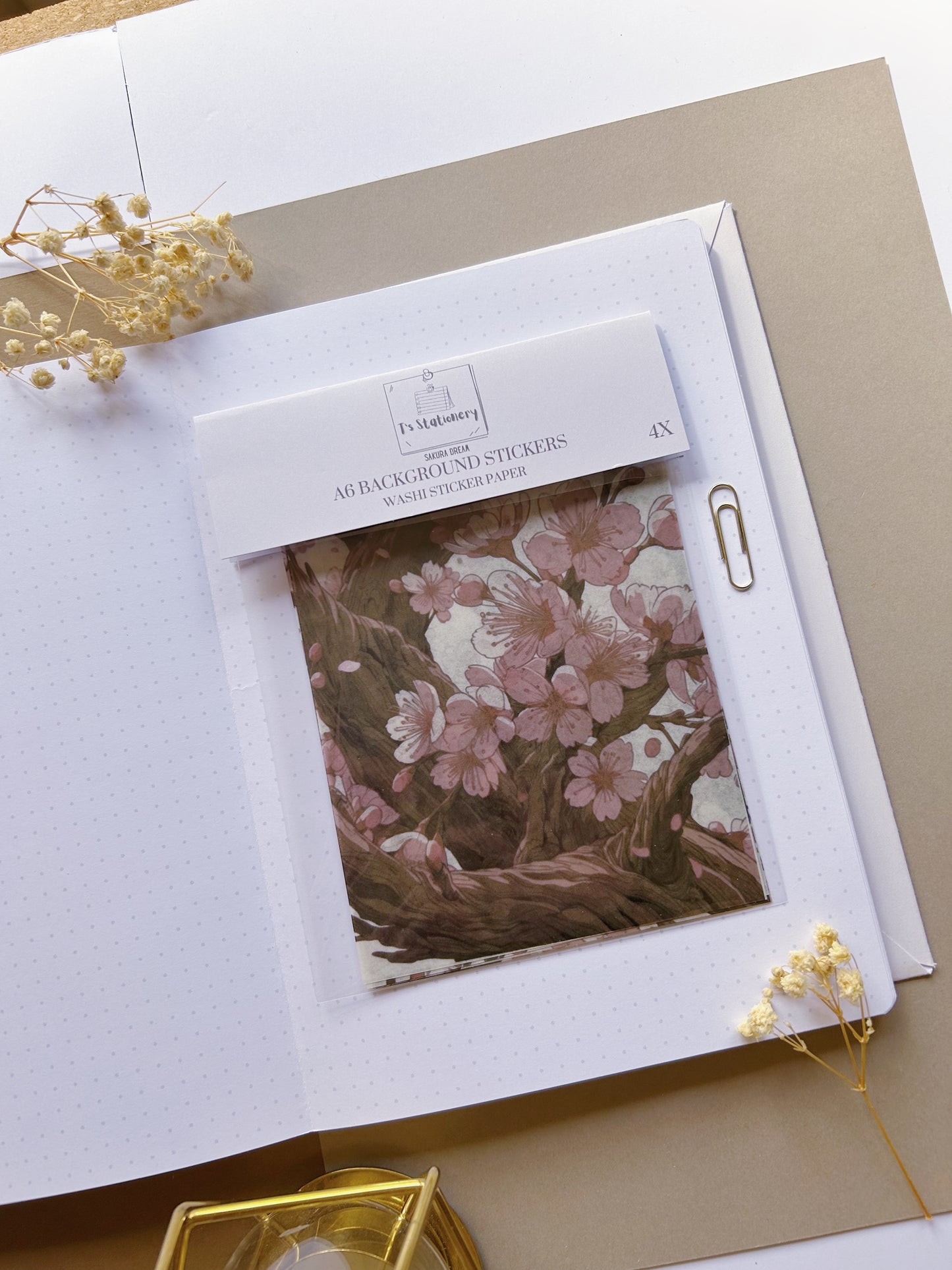 4 Pcs "Sakura Dream"  Washi Background Stickers (A6)