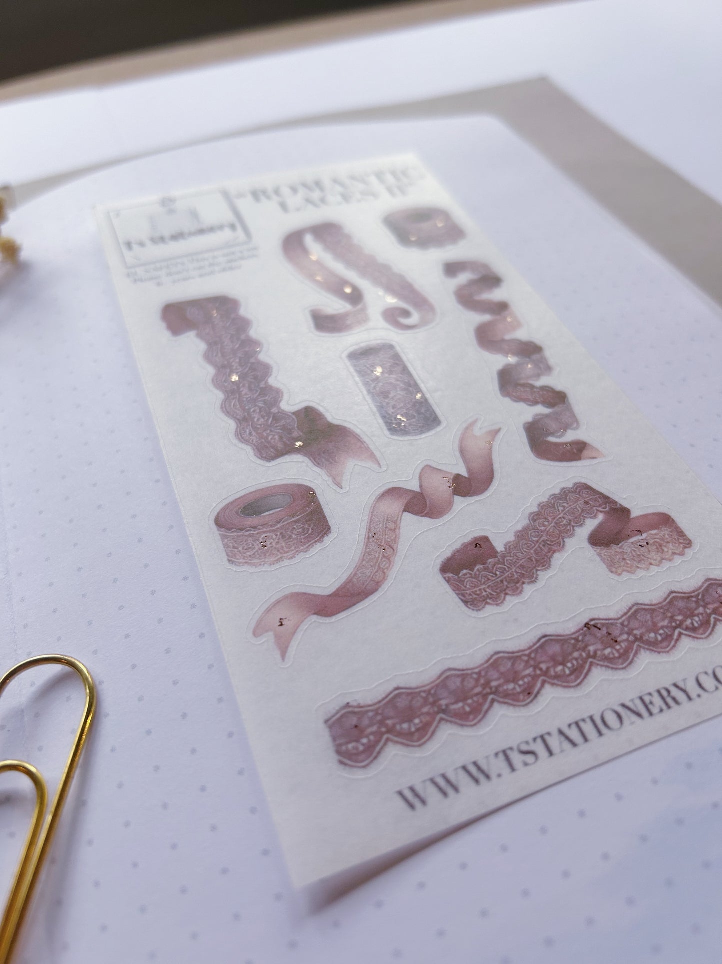 "Romantic Laces II"  Washi Sticker Sheet W Rose Gold Foil