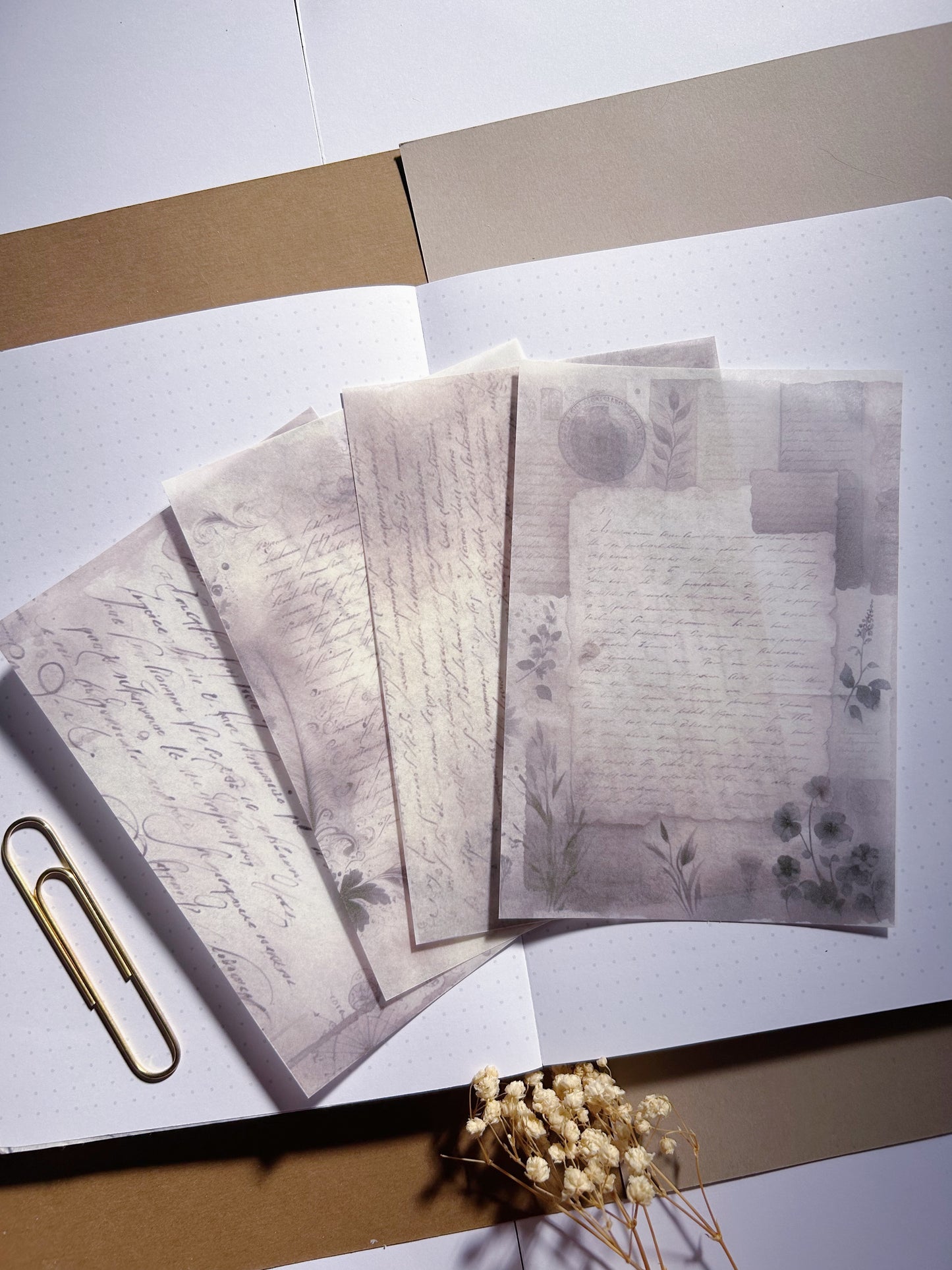 4 Pcs "Calligraphy Parchments"  Washi Sticker Sheet Set