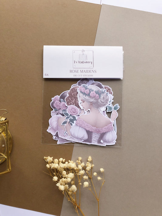 "6Pcs Rose Maidens Die Cut Stickers" Sticker Bag