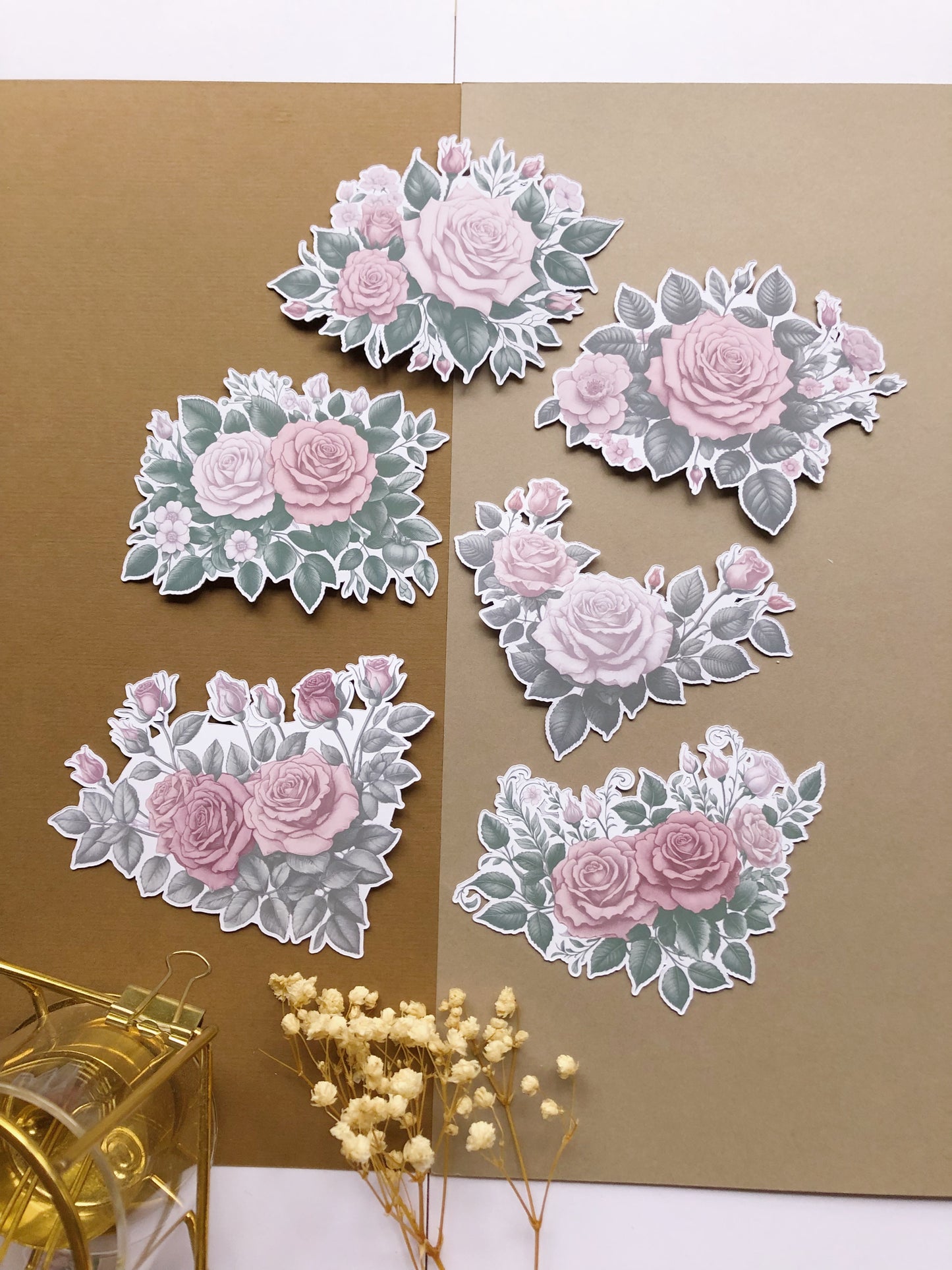 "6Pcs Rose Die Cut Stickers" Sticker Bag