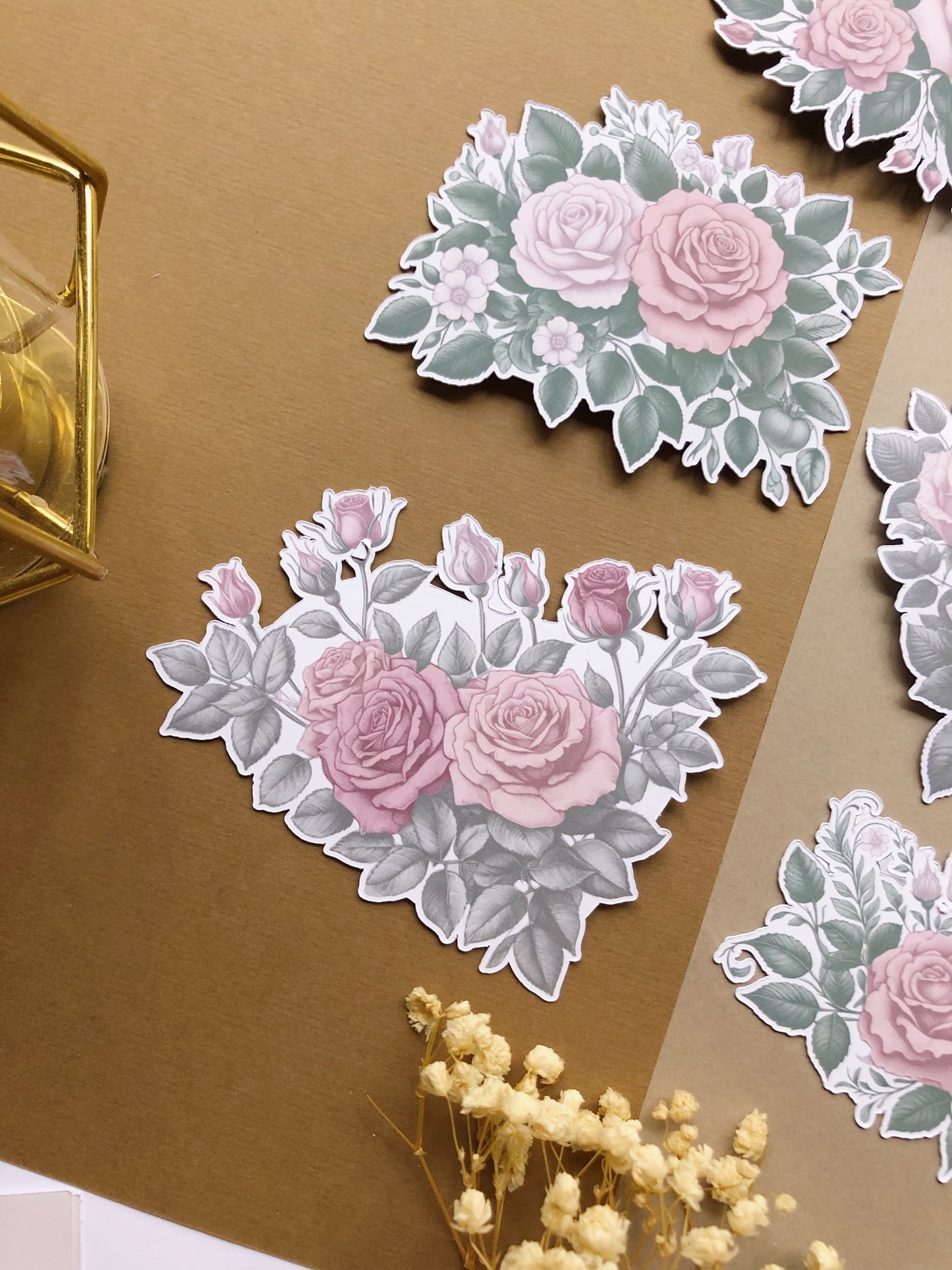 "6Pcs Rose Die Cut Stickers" Sticker Bag