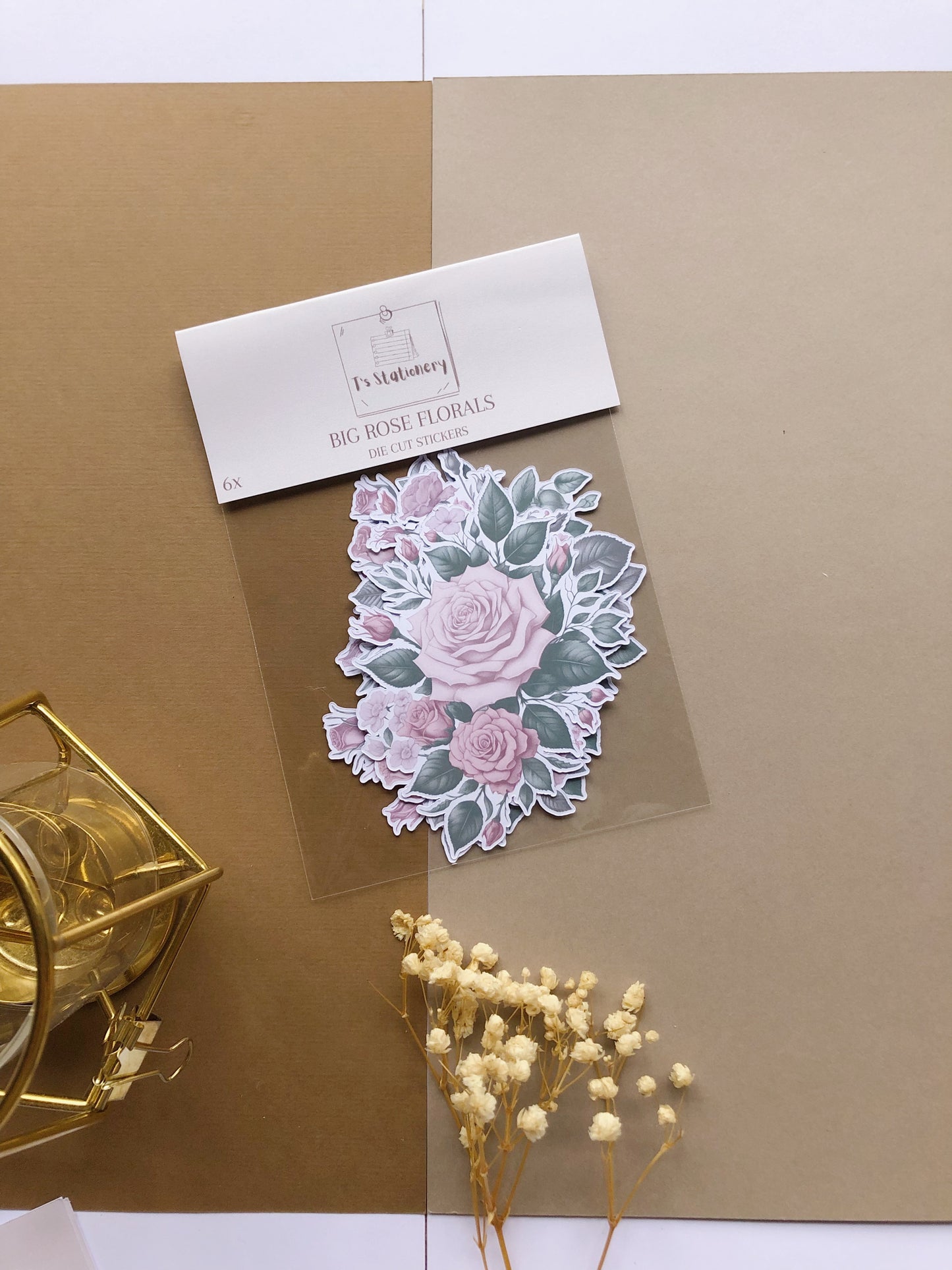 "6Pcs Rose Die Cut Stickers" Sticker Bag