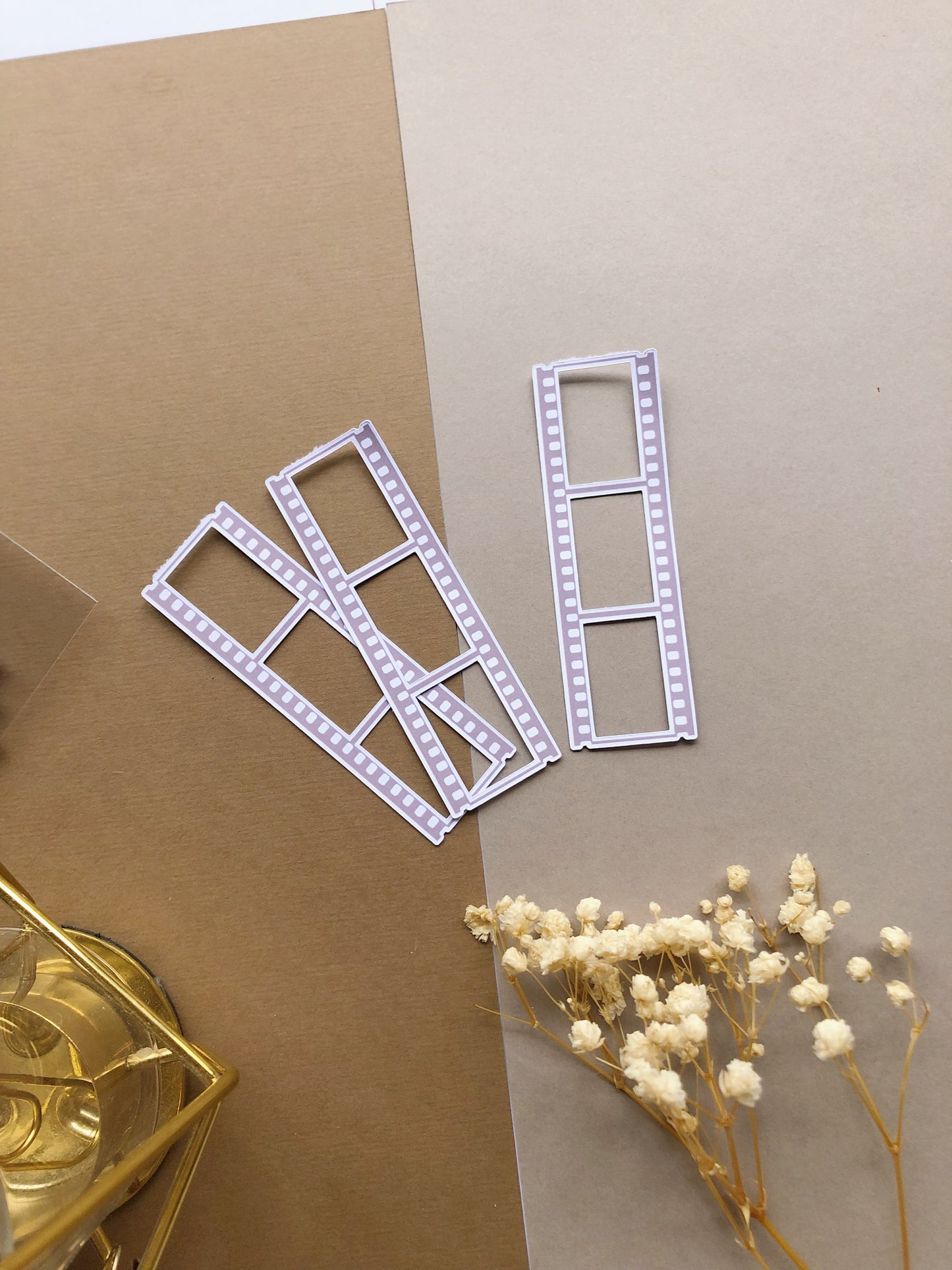 "18Pcs Taupe Beige Film Strip Die Cut Stickers" Sticker Bag