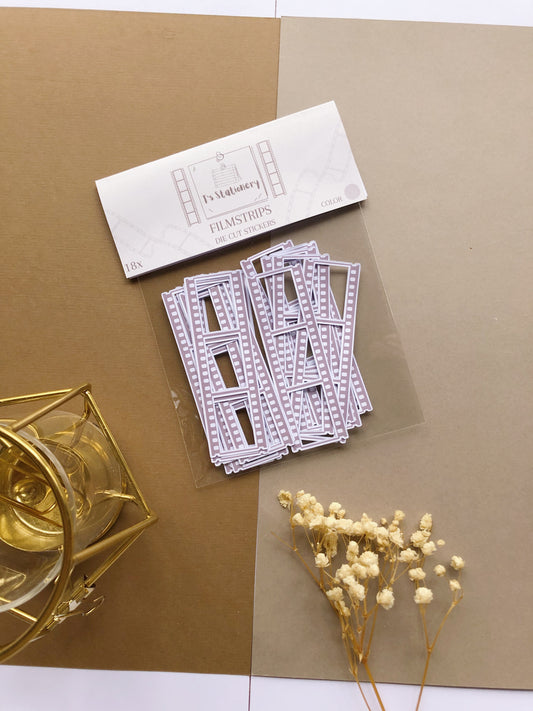 "18Pcs Taupe Beige Film Strip Die Cut Stickers" Sticker Bag