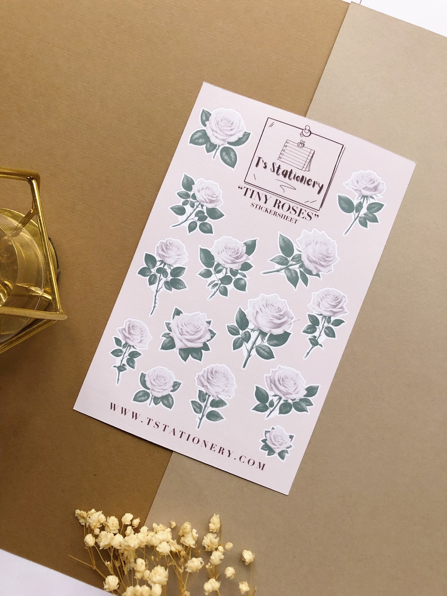 "Tiny White Roses" Sticker Sheet