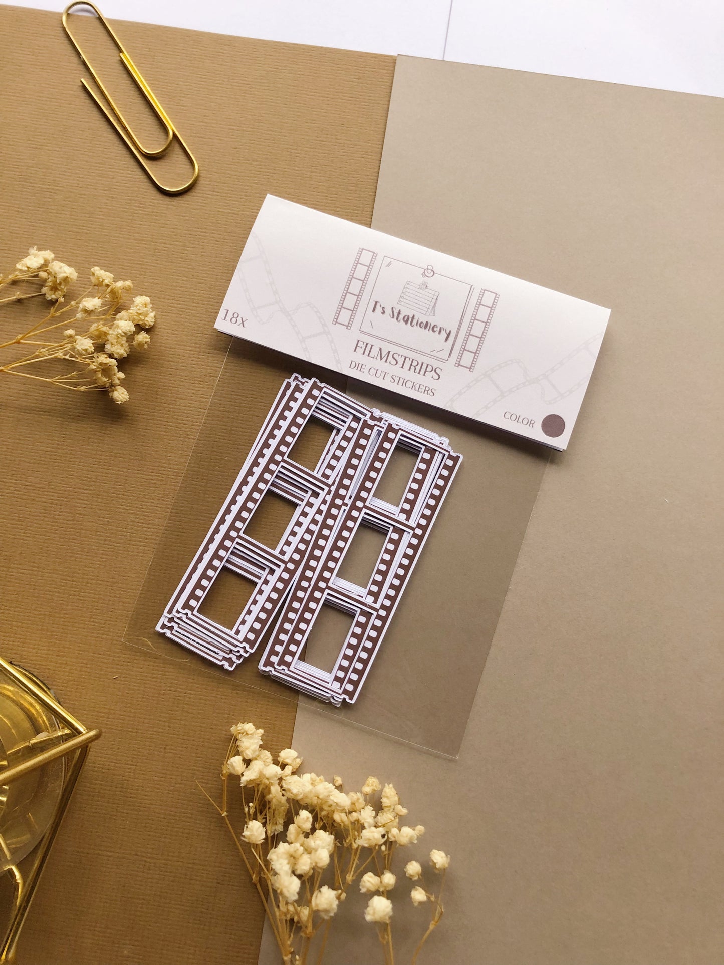 "18Pcs Chocolate Brown Film Strip Die Cut Stickers"
