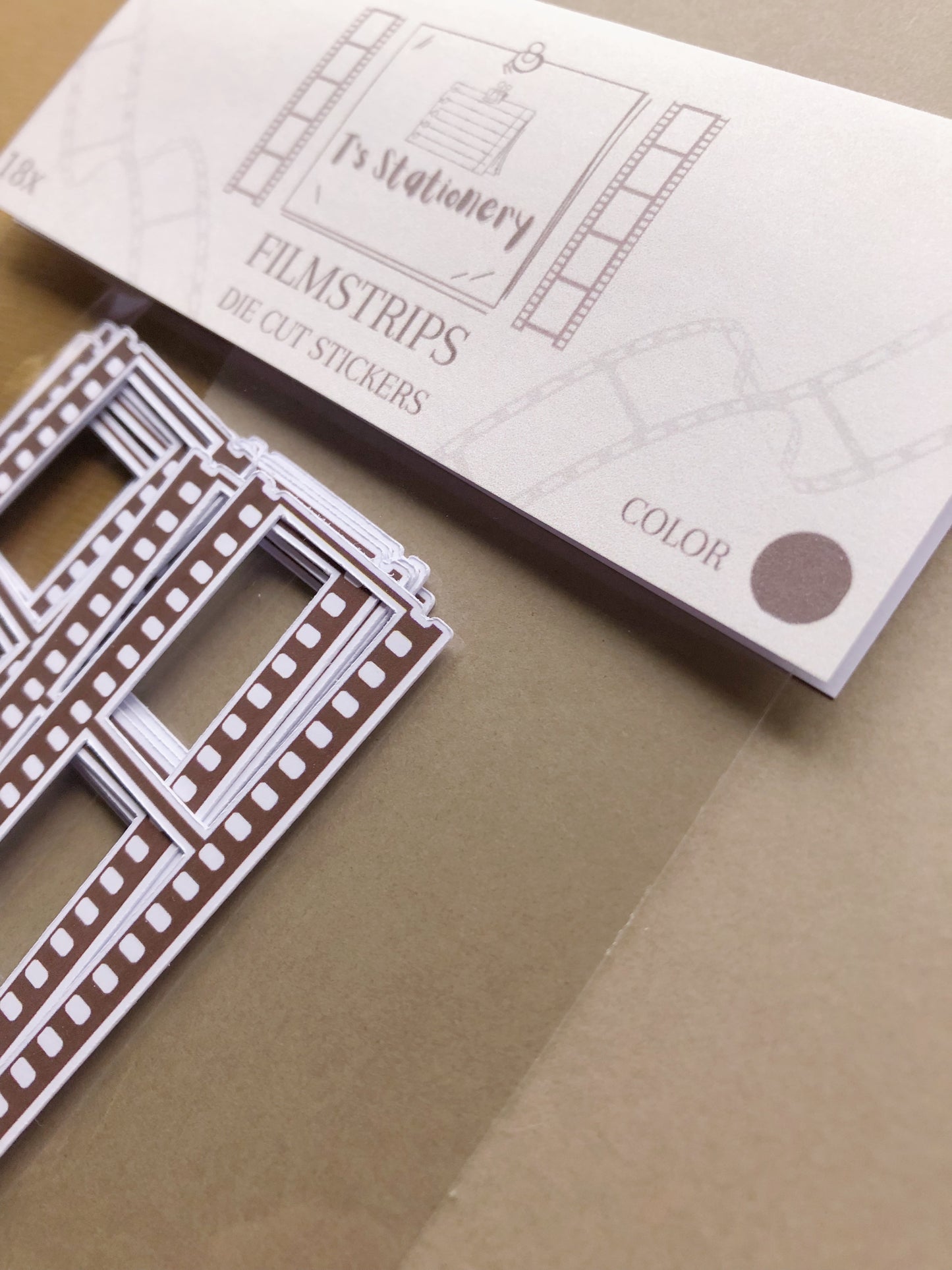 "18Pcs Chocolate Brown Film Strip Die Cut Stickers"