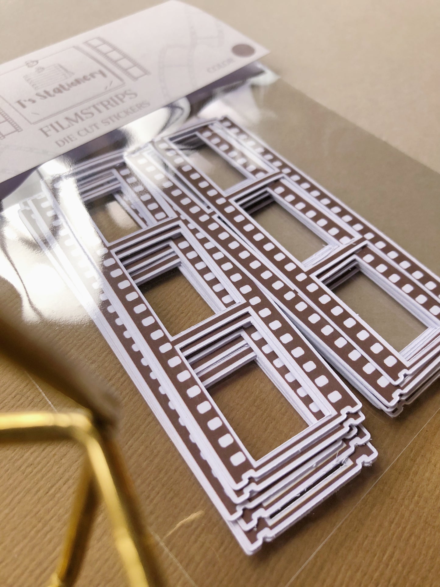 "18Pcs Chocolate Brown Film Strip Die Cut Stickers"