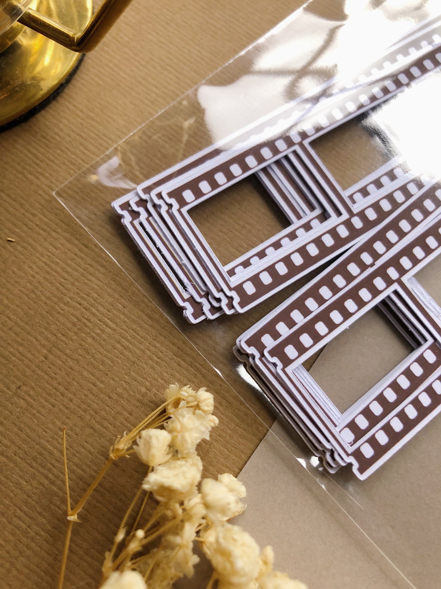 "18Pcs Chocolate Brown Film Strip Die Cut Stickers"