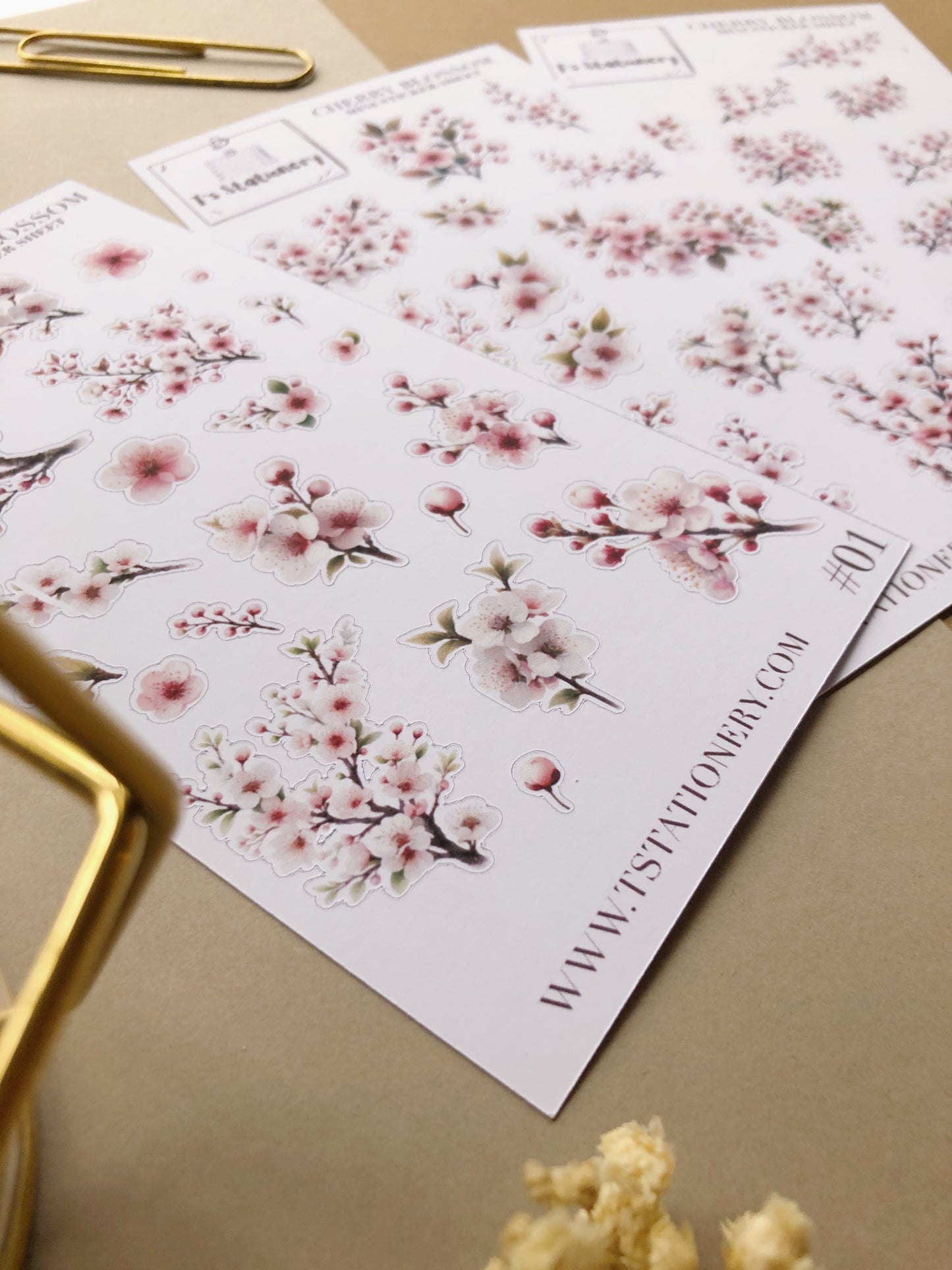 "Cherry Blossom" Sticker Sheet Set Of 3