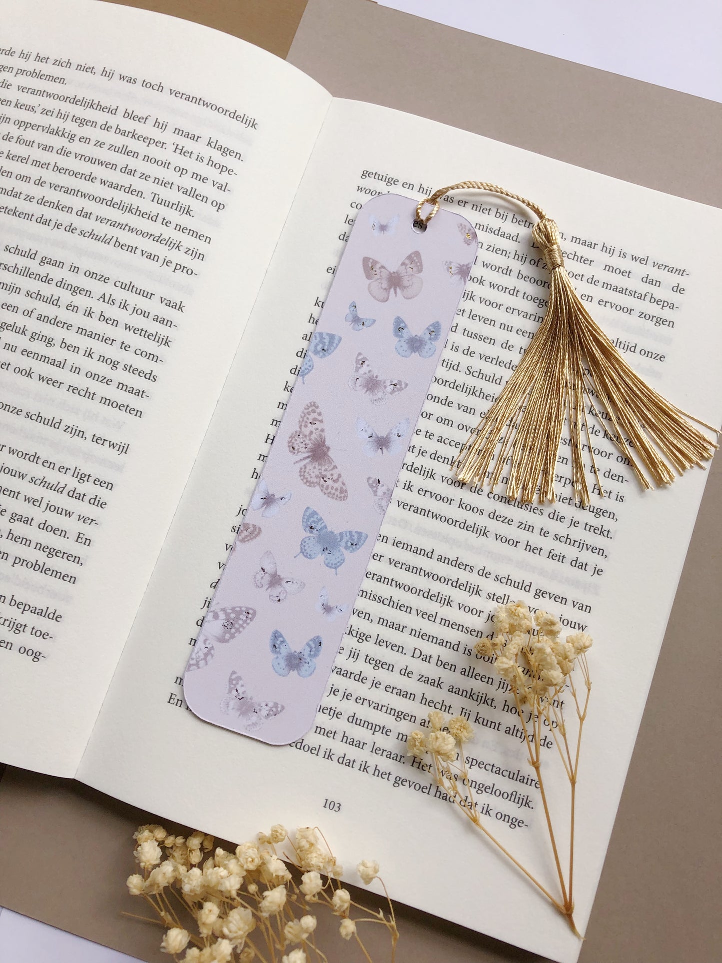 "Gold Foiled Bookmark With Butterflies"