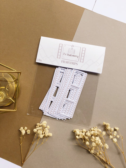"18Pcs Beige Film Strip Die Cut Stickers"
